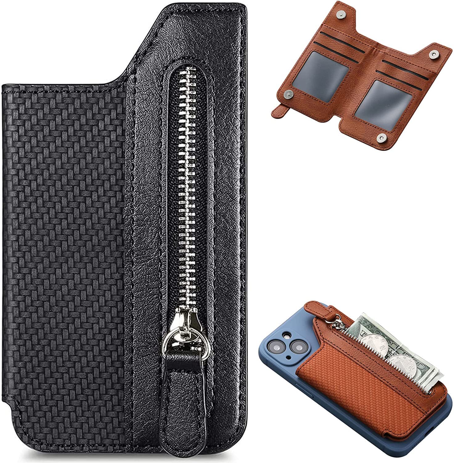Sourcing Map Porta Carte Adesivo In PU Pelle Per Smartphone - Nero, Supporto Per Carte Di Credito, Bancomat O Biglietti Da Visita, 8,5x6,5 Cm - 3