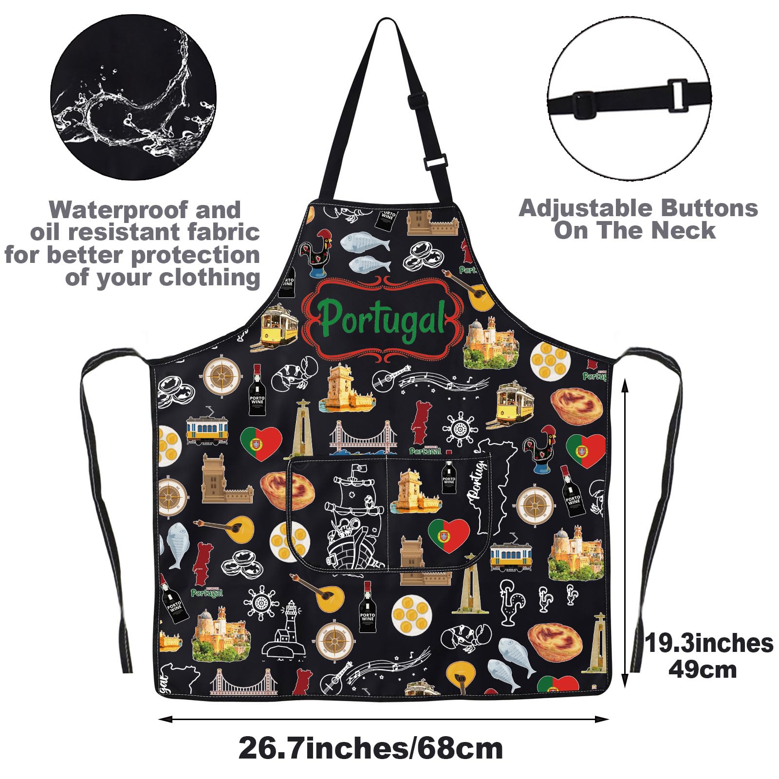 G2TUP Portugals Apron With Pockets Portugals Kitchen Gifts Portugal Cooking Apron Portuguese Gifts
