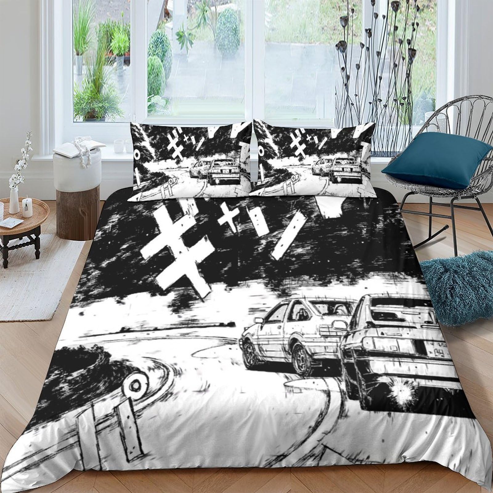 Ctjqhvkz Style-5 3D Printed Manga Racing Car Fitted Sheet Microfiber Soft Breathable Comic Street Bed Cover For Bedroom Dorm Mattress Decor Single（135X200cm）