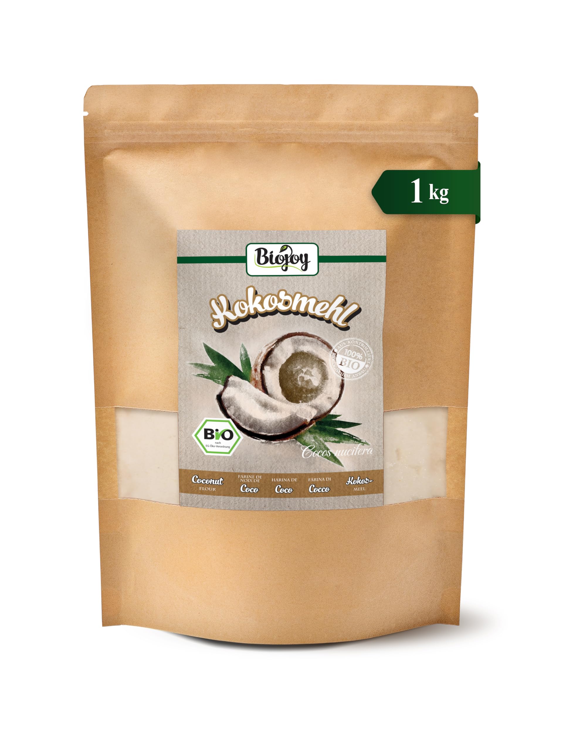 Biojoy Mąka kokosowa BIO, częściowo odtłuszczona, bez dodatku cukru, 1 kg | Ze Sri Lanki, naturalna, idealna do pieczenia