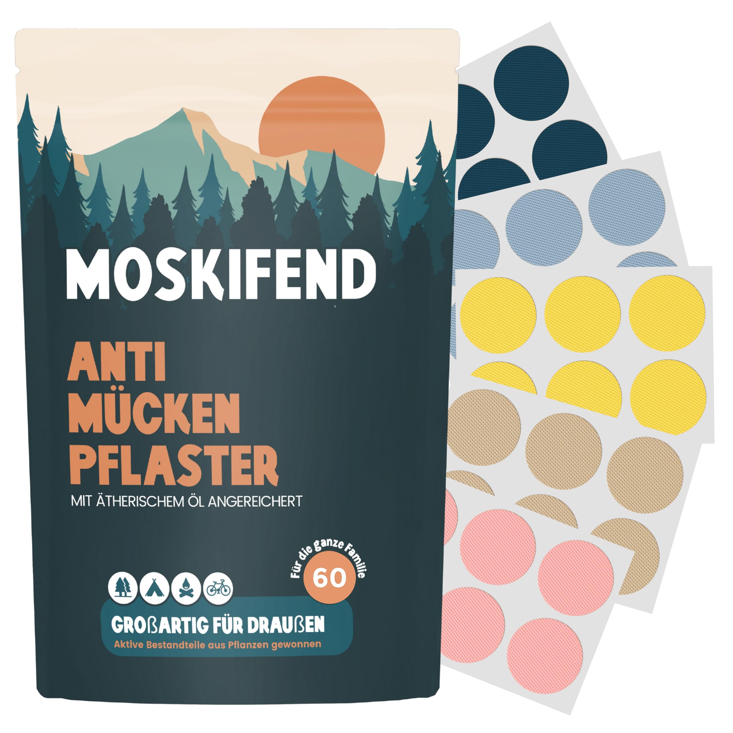 Mückenschutzpflaster für Kinder, Babys & Erwachsene (mit Öl gegen Mücken) – Anti Mücken Aufkleber Bunt – 60 Patches für unterwegs | Mosquito Repellent Sticker, Insektenschutz