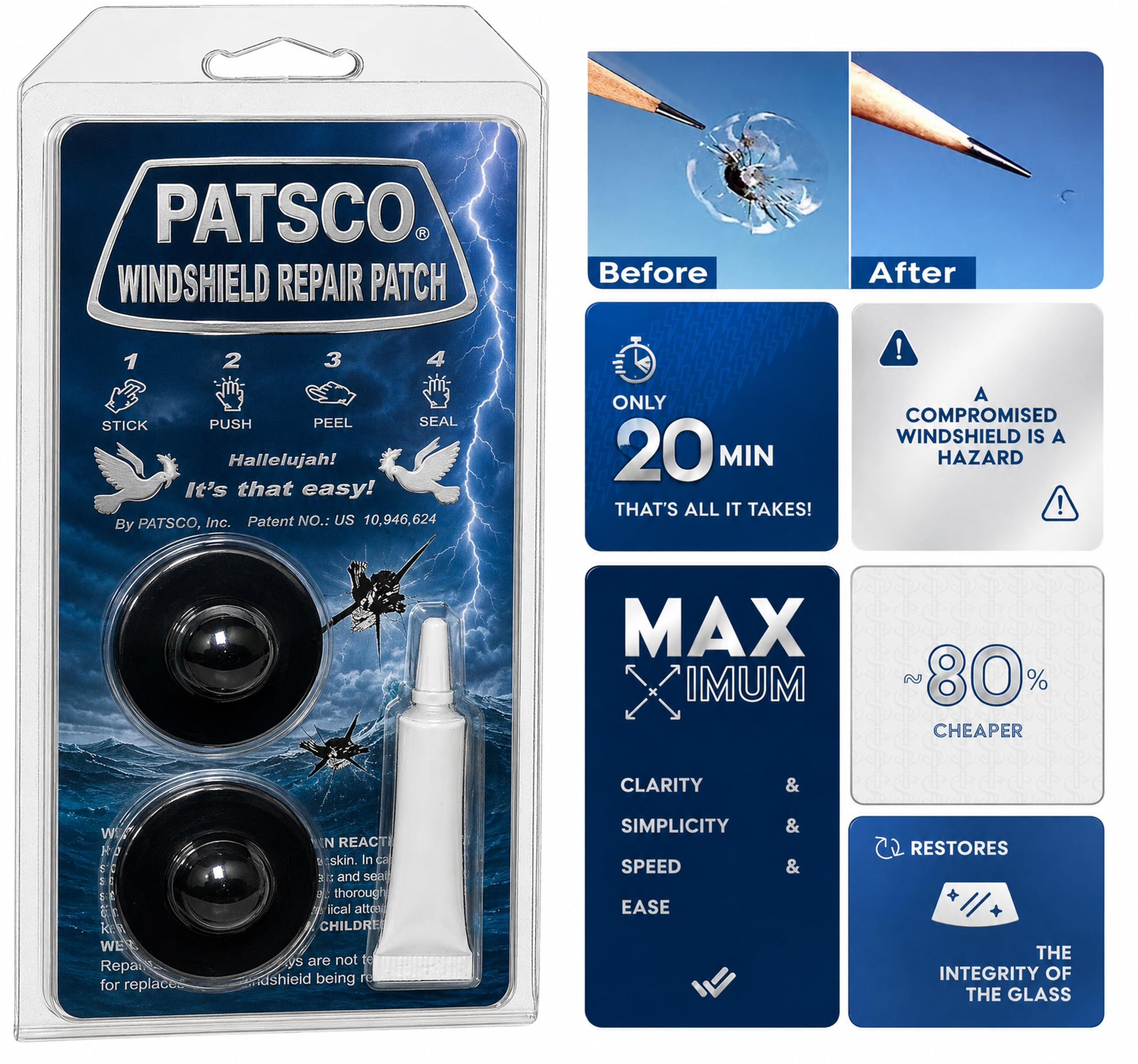 Amazon.com: Patsco Windshield Repair Kit Resin Patch System (2