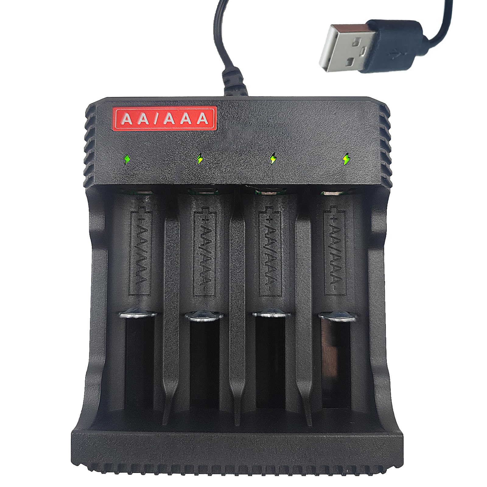 AA AAA Battery Charger 4-Bay | Individual Charger for NiMH NiCD Rechargeable Batteries with USB |Without Battery