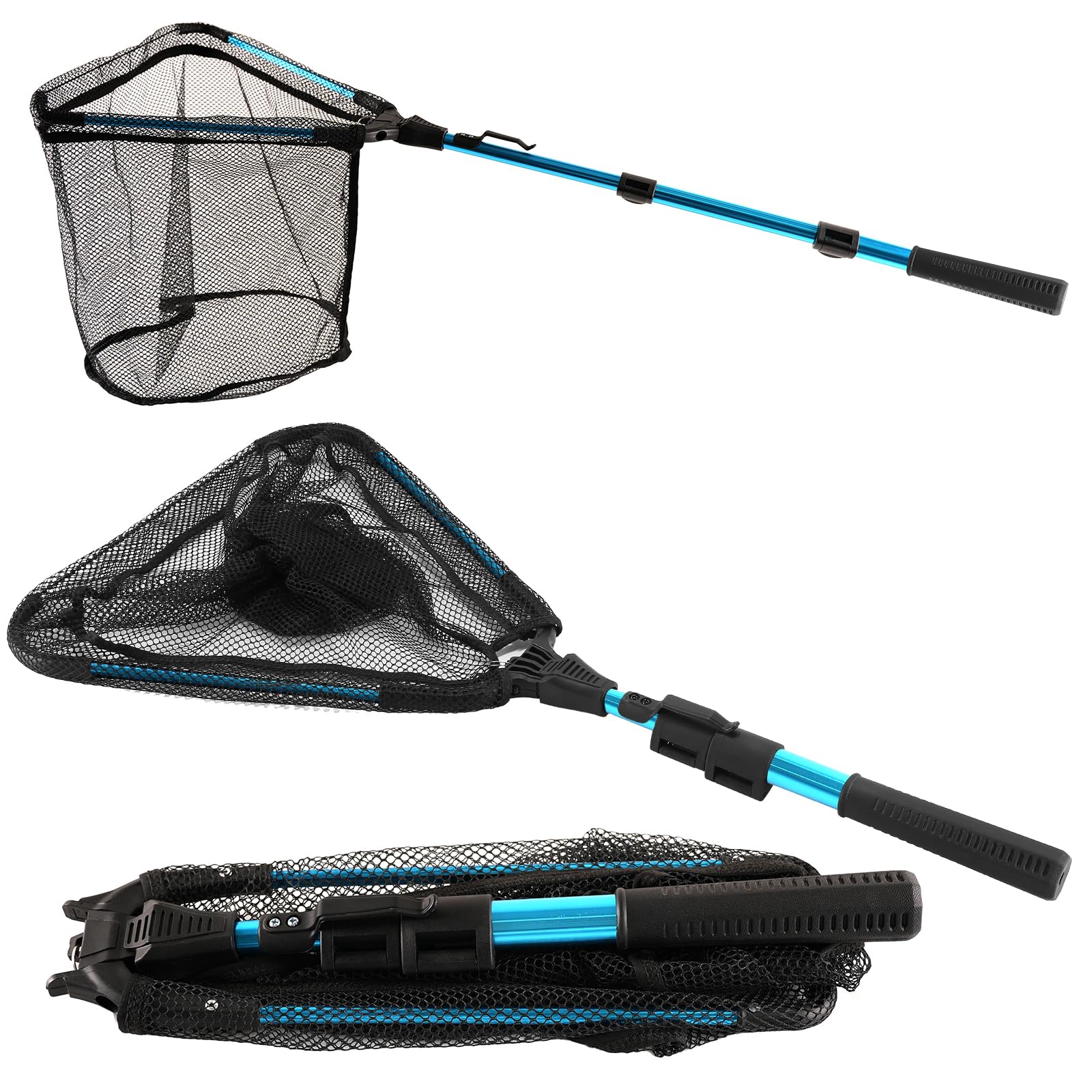 LLCJYYCY Fishing Net with Handle,Fishing Landing net with Telescoping Pole Handle,Folding Fishing Net for Easy Transportation & Storage，Fishing Nets for Fish for Kids Adults（Blue）