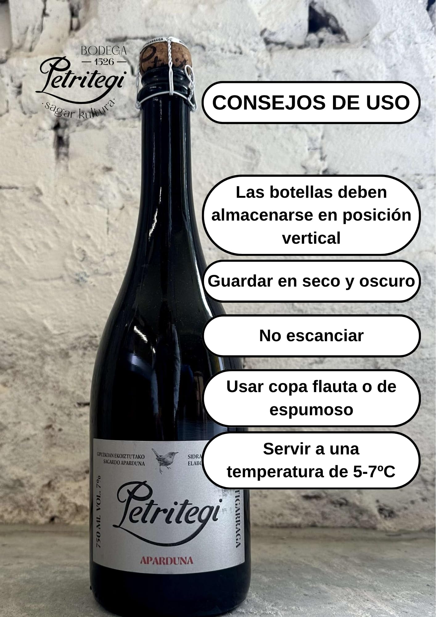 Sidra Natural Espumosa Petritegi Aparduna Brut Nature – Elaborada con Manzanas Autóctonas del País Vasco según el Método Tradicional de Segunda Fermentación en Botella 7% vol. (Pack 3)