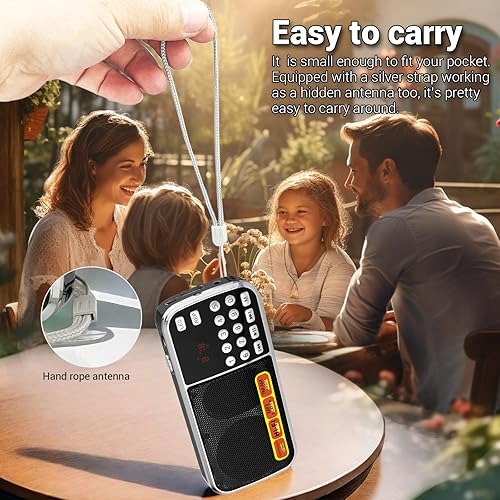 Miniatura 7 de Radios pequeñas portátiles AM FM, radio con batería de gran capacidad recargable, tarjeta TF tarjeta micro SD ranura USB reproducción de MP3,