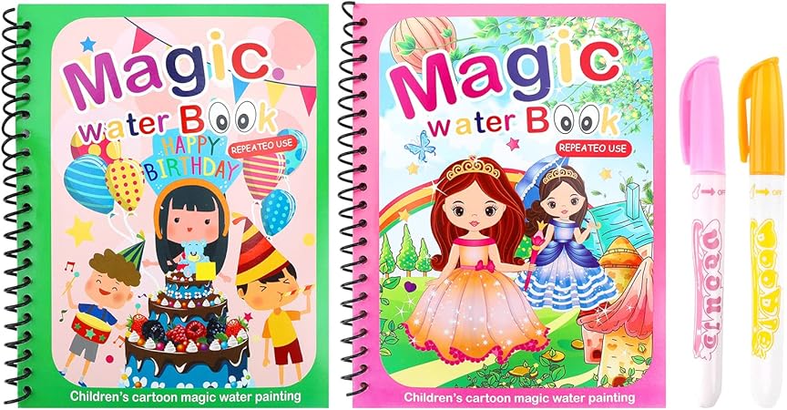 2 Pcs Magic Water Coloring Book for Kids Toddlers Water Magic Books Water Painting Books Magic Painting Books Set Activity Books with Pen Reusable ...
