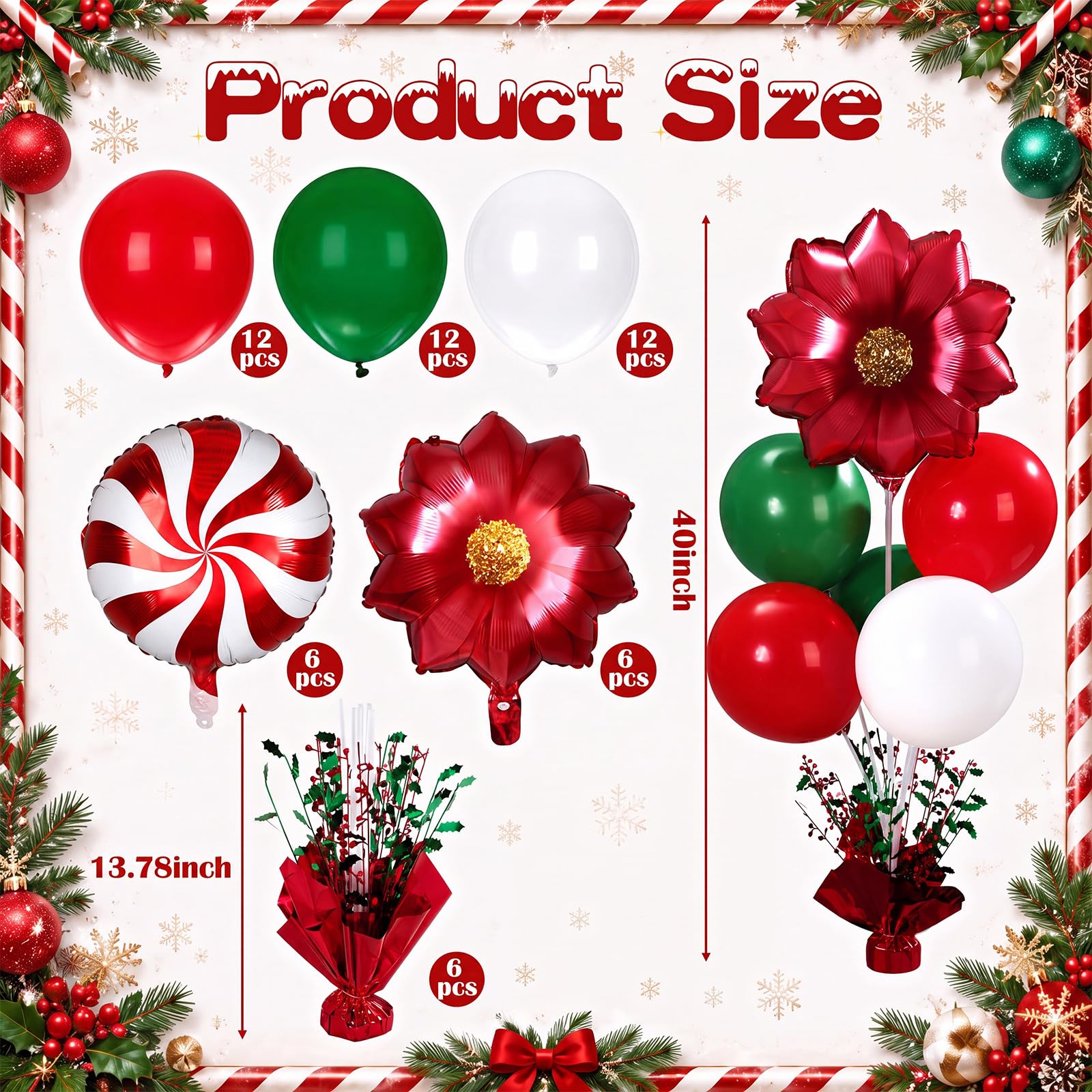 Civaner Kit di 6 supporti per palloncini per feste di Natale, rosso, bianco e verde