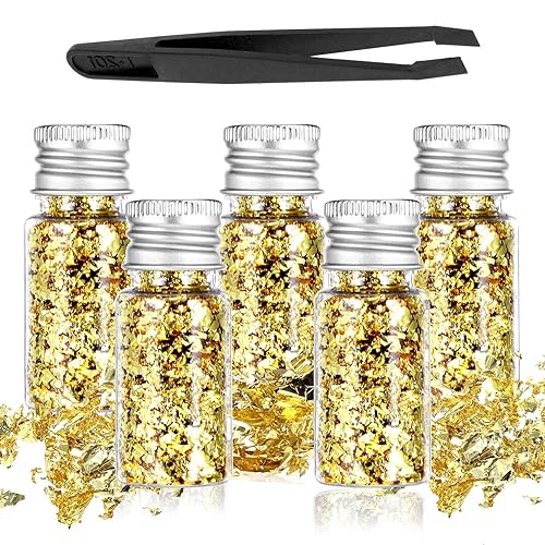 5Pcs Decorative Gold Leaf, Multifunction Gold Flakes Food Golden Leaf