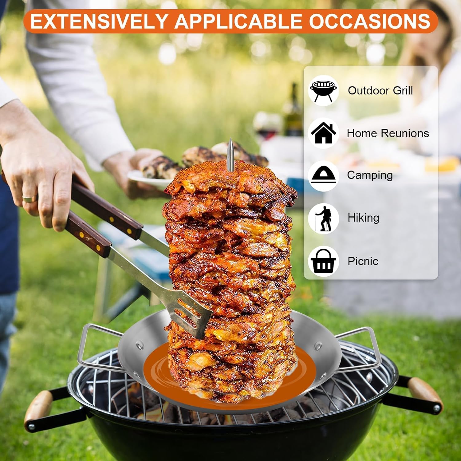 Pipihome Supporto Verticale per Spiedini, Spiedini per Barbecue con 3 Punte di Ricambio, Spiedo per Barbecue (A)