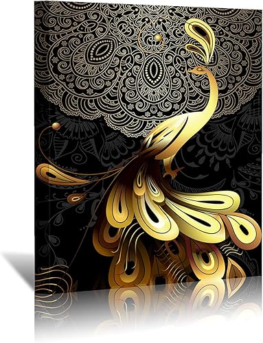 Miniatura 185 de Looife Lienzo decorativo para pared de pavo real, 16 x 32 pulgadas, pájaros verde azulado con flores, decoración de pared para decoración de DW148