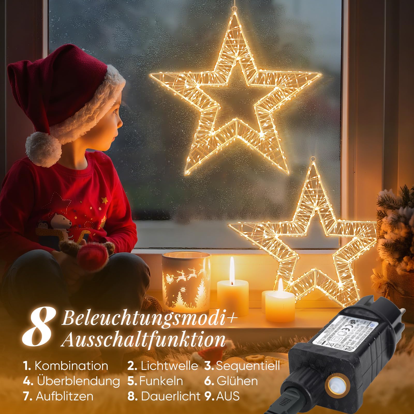 SALCAR LED Weihnachtsstern Beleuchtet 45cm, Metall Adventsstern Leuchtstern mit 8 Modi & Timer, Stern Fenster Deko zum Aufhängen, Weihnachten Dekostern für Innen Außen, Warmweiß
