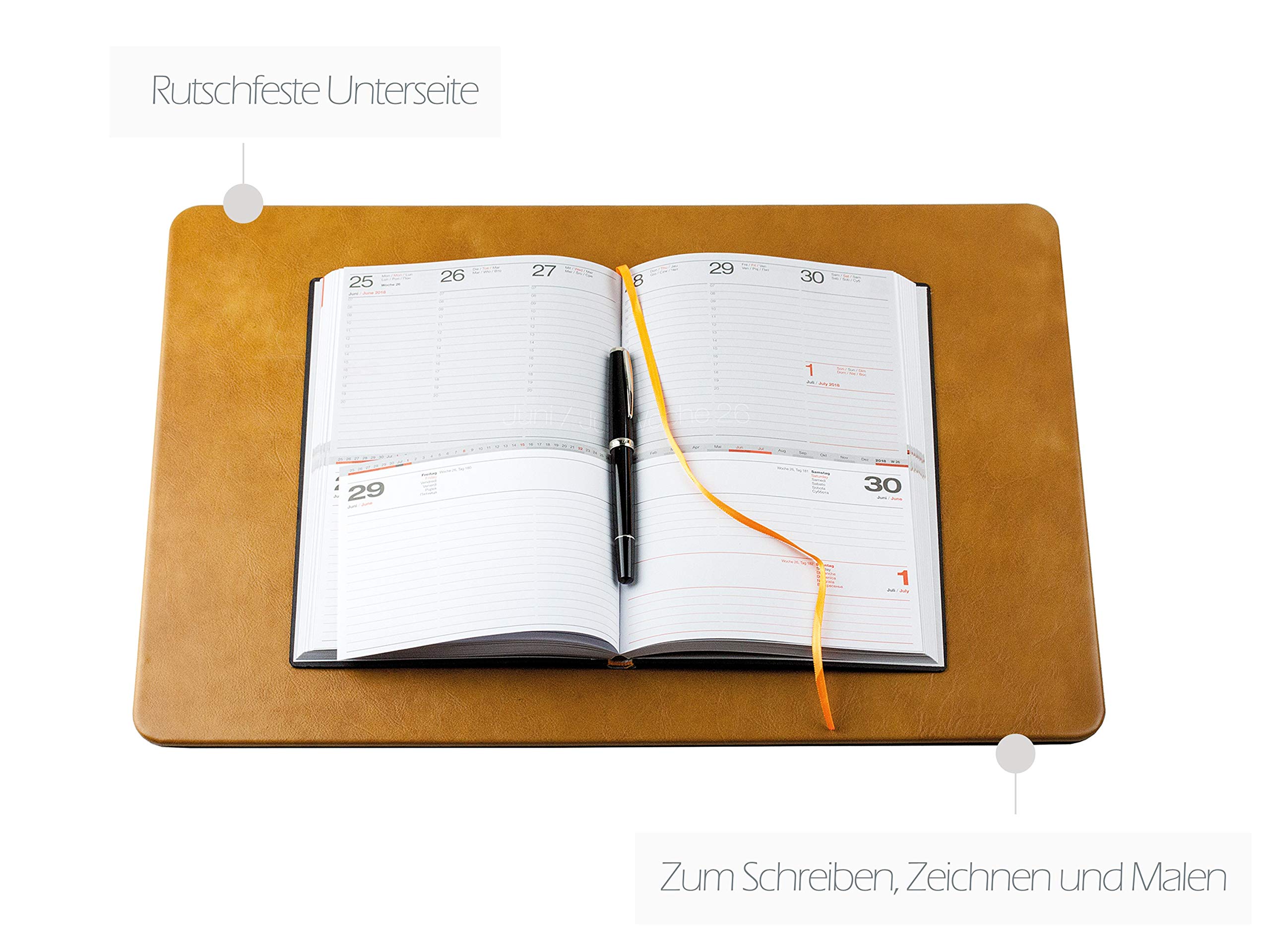 DELMON VARONE - Personalisierbare Schreibtischunterlage Premium Leder Vintage Anilin braun, Rutschfeste Echtleder Schreibunterlage abwaschbar, Schreibtisch Unterlage geeignet als Mousepad, 50x30 cm