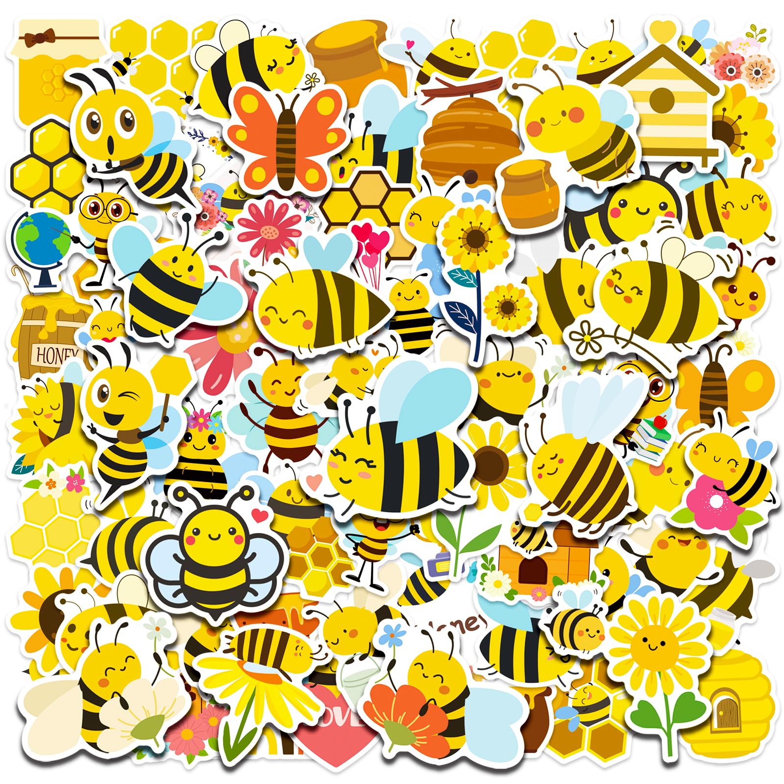 100pcs Bee Theme Waterproof Vinyl Stickers - Bumble Bee Decor & Party Favors Gifts for Laptop, Water Bottle, Skateboard