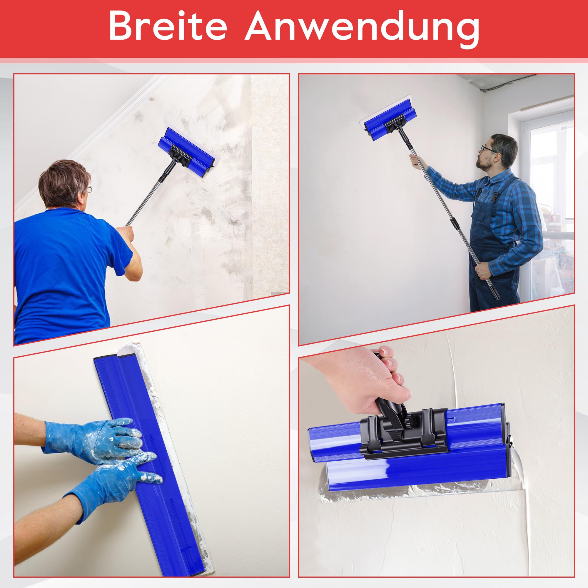 Flächenspachtel Set 15CM 25CM 40CM 60CM 80CM mit 70CM-150CM Verlängerungsgriff Trockenbau Fertigwerkzeuge Spachtel Werkzeug für Gipskarton Wandverkleidung (Blau)