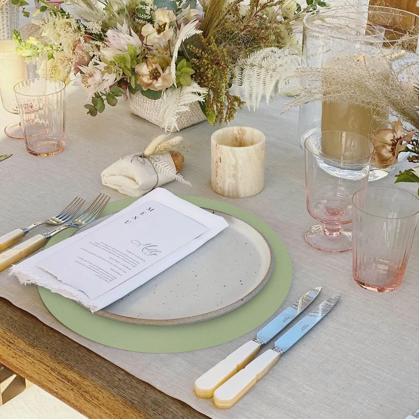 50 Stück Salbeigrüne Papier-Tischsets, Salbeigrün, runde Einweg-Tischsets, grüne Papierdeckchen, dekorative Platzsets für Hochzeit, Bankett, Party, Zuhause, Essgeschirr, Dekor