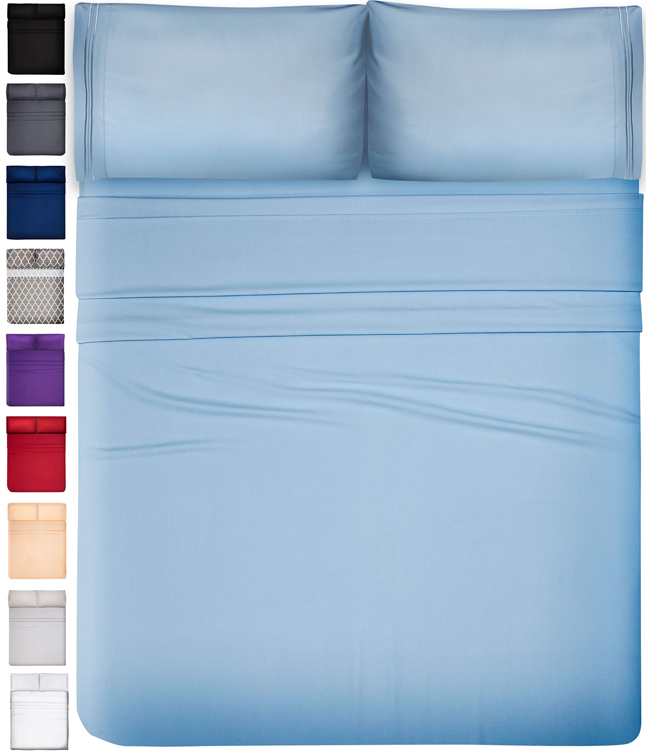 DREAMCARE King Size Sheets Set – 4 pcs Cooling Sheets – up to 21” Deep Pocket King Sheet Set – Hotel Luxury Sheets & Pillowcases – Superior Softness 100% Fine Microfiber with Side Pocket – Light Blue