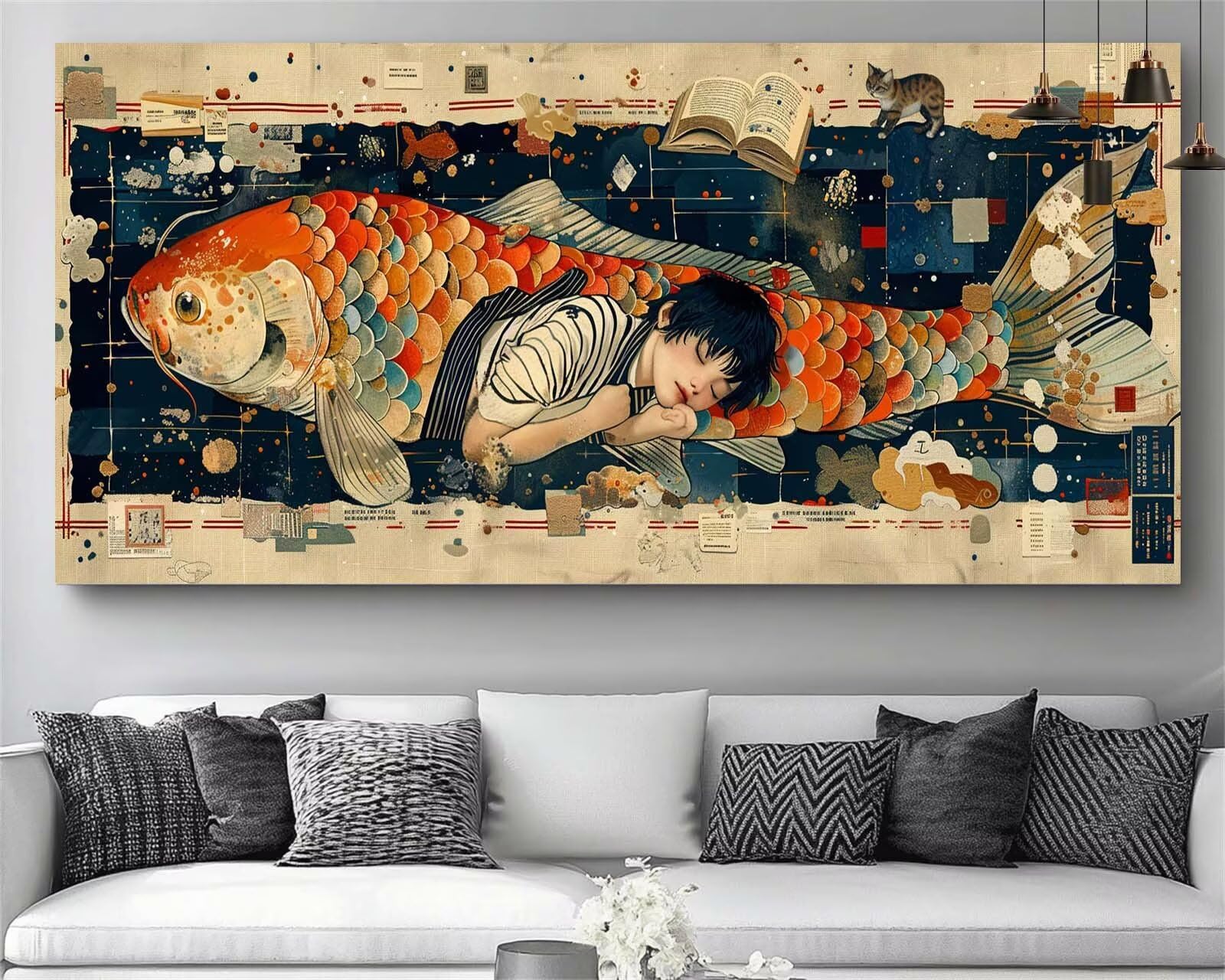 Japon Diamond Painting Poissons Diamond Painting Enfant Broderie Kit Complet, 5D Peinture Diamant Point de Croix Cristal Artisanat,DIY Tableau Strass Diamant Canevas Débutant Kit, Gifts 60x120cm M710