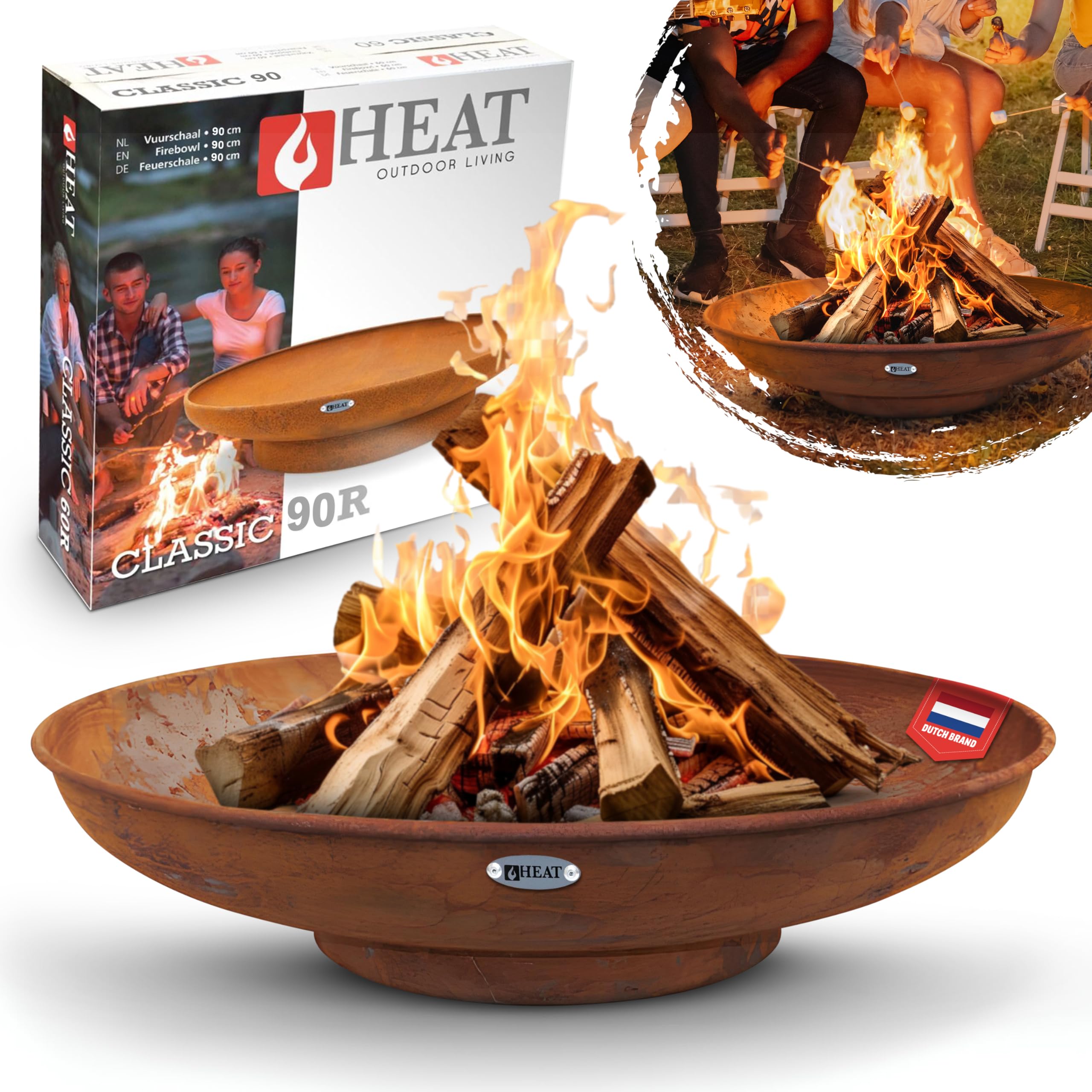 Feuerschale Ø90cm Rost - BBQ Feuerschalen für den Garten - Feuerstelle Outdoor & Feuertonne - Terrasenofen aus Stahl - Feuerkorb für den Garten - Gartenofen - 90x90x19cm