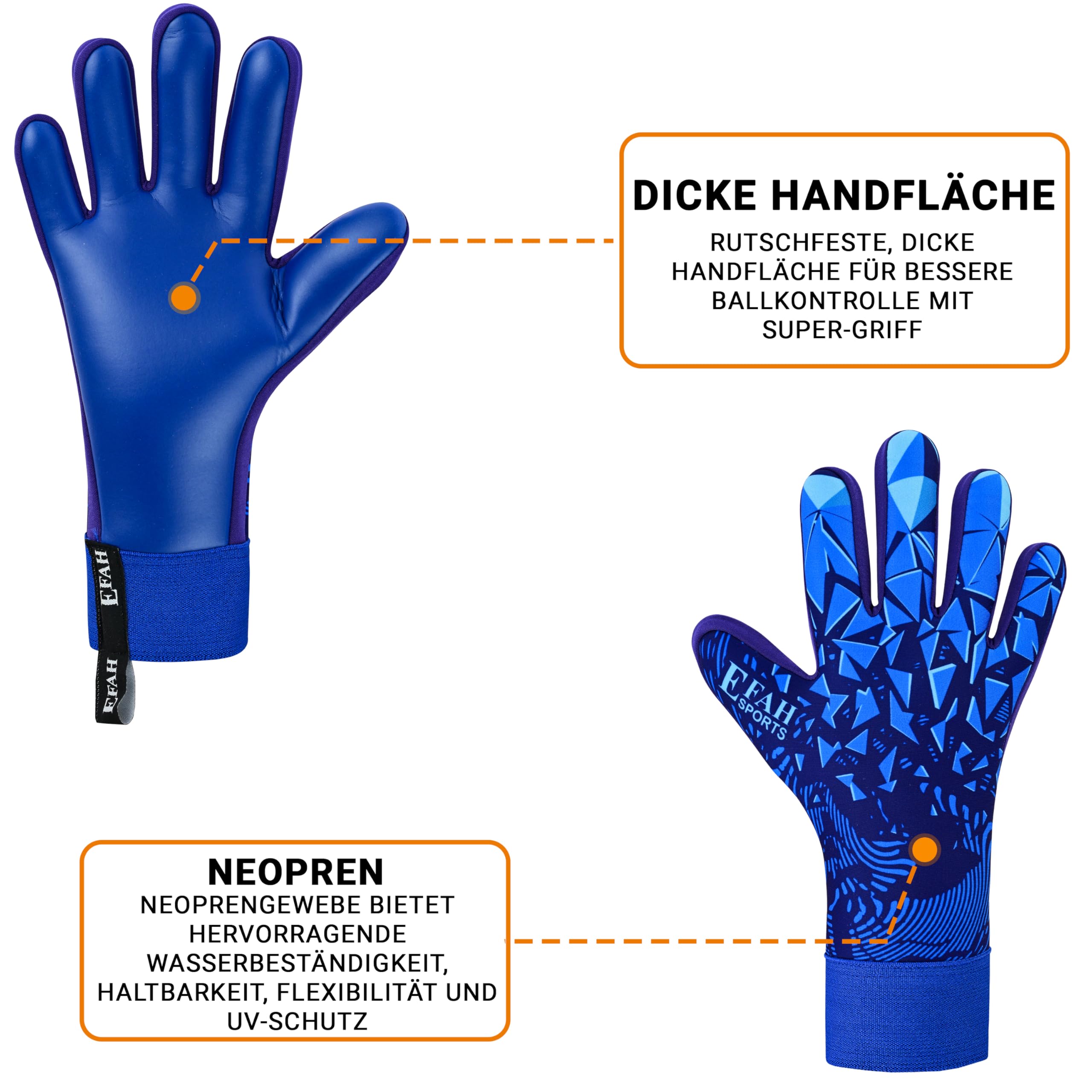 EFAH SPORTS Guanti da portiere calcio per bambini ragazzi e adulti con palmi ad alta presa ideali per allenamento e uso professionale