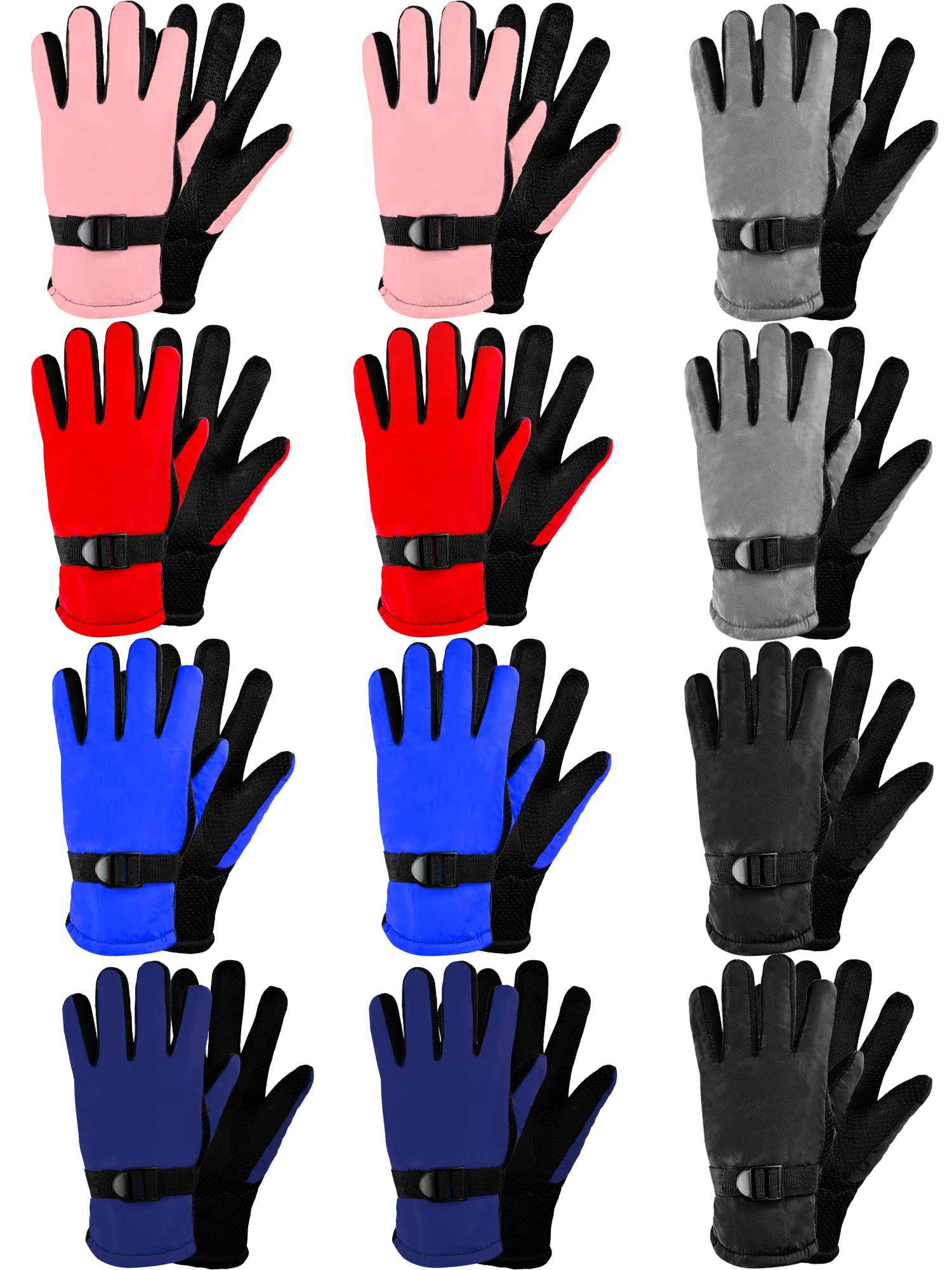 12 Paia Guanti da Sci da Neve Guanti Invernali Impermeabili Caldi per Bambini Sfuso (Multicolore, 4-7 Anni)
