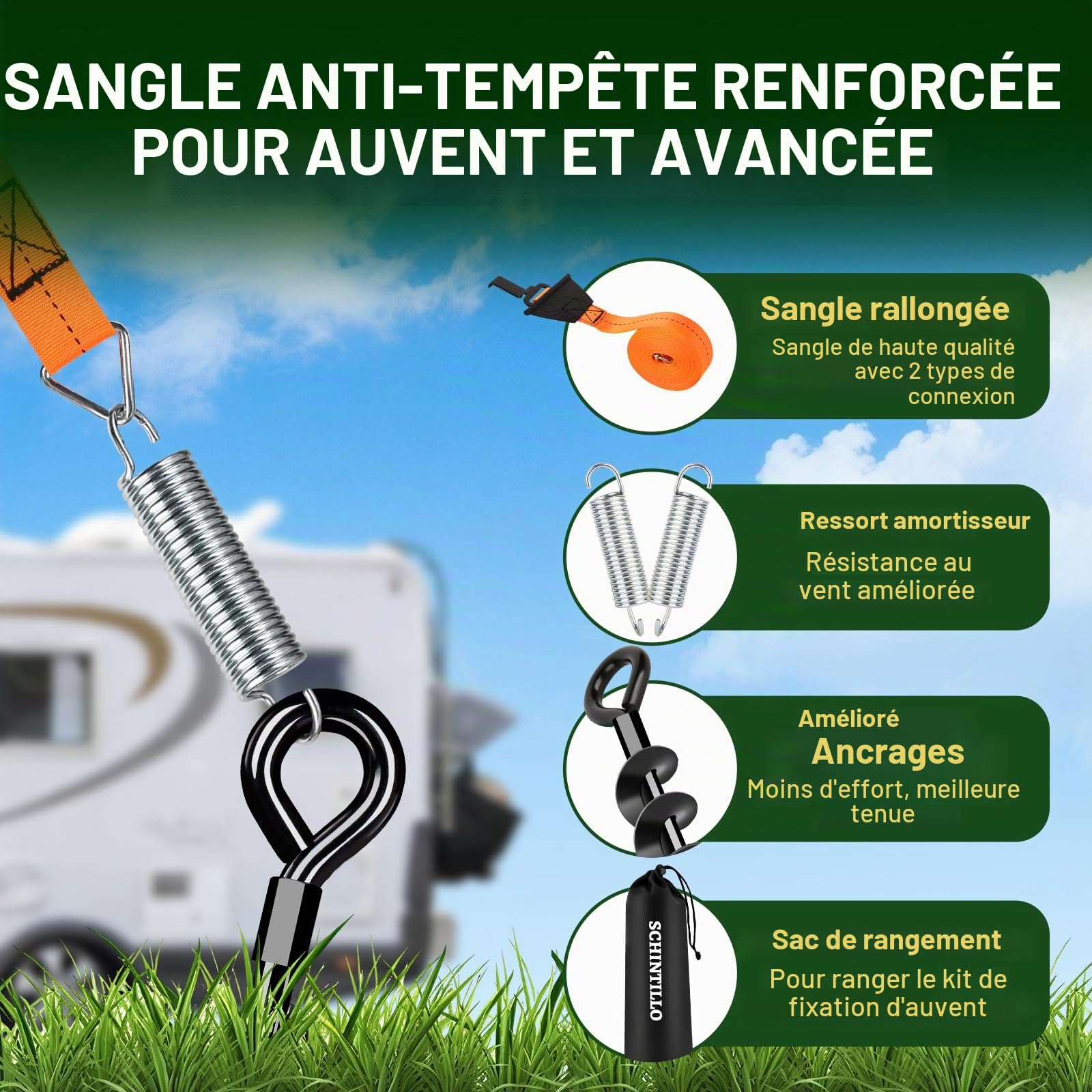 Sangles Anti-tempête pour Auvents, Sangle D'arrimage pour Auvents