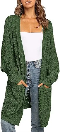 MEROKEETY Women's Oversized Long Batwing Sleeve Cardigan Waffle Knit Sweater Coat