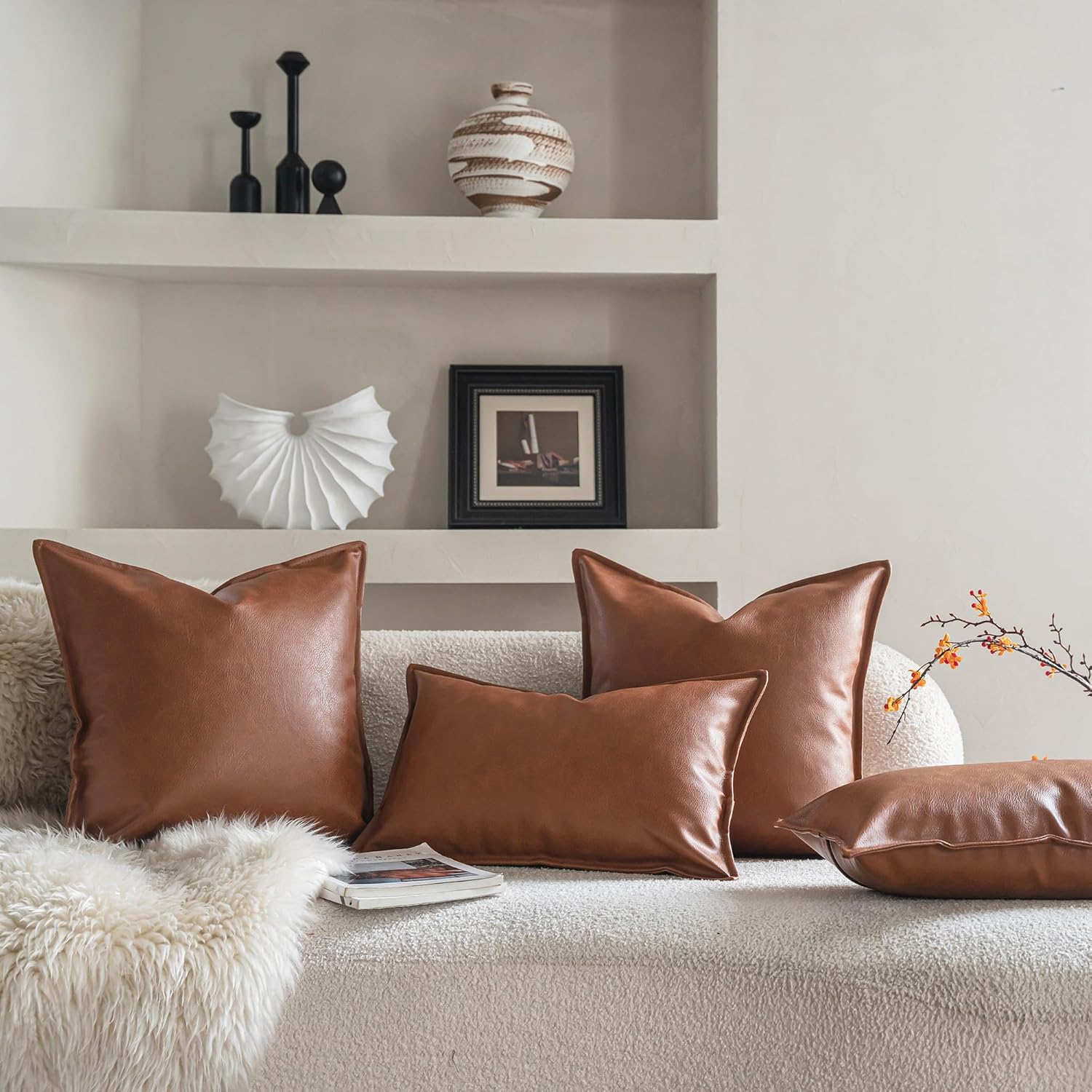 Neelvin Faux Leather Decorative Throw Pillow Covers Modern Solid 24x24 inch Set of 2 Pillowcase Cushion Case for Bed Sofa Couch