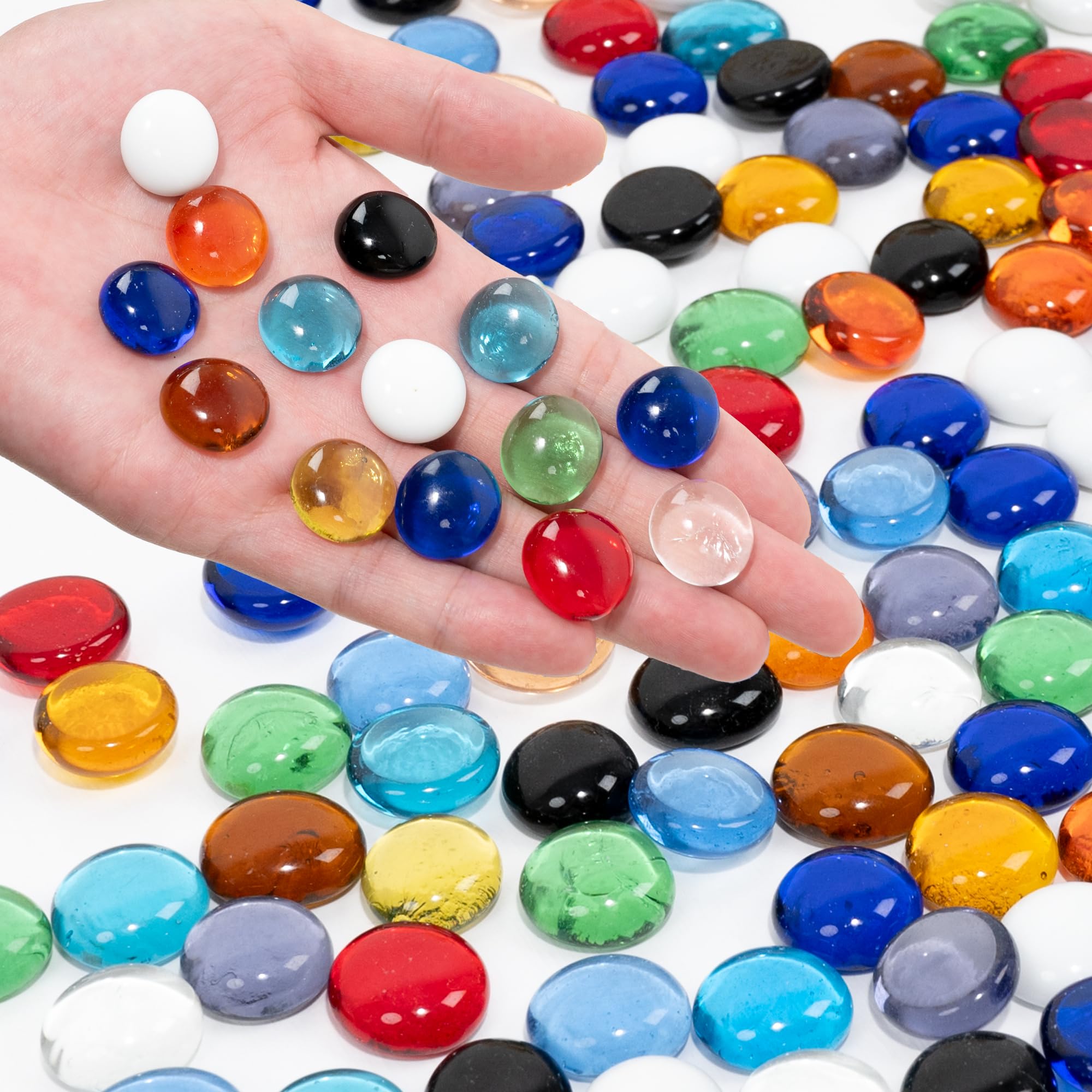 Foncomy Mixed Color Flat Glass Marbles, 440g Vase Filler Pebbles Gems, Decorative Glass Beads for Vases, Table Scatter, Crafts, Floral, Mancala Stones, Centerpieces, Aquarium Rocks for Fish Tank