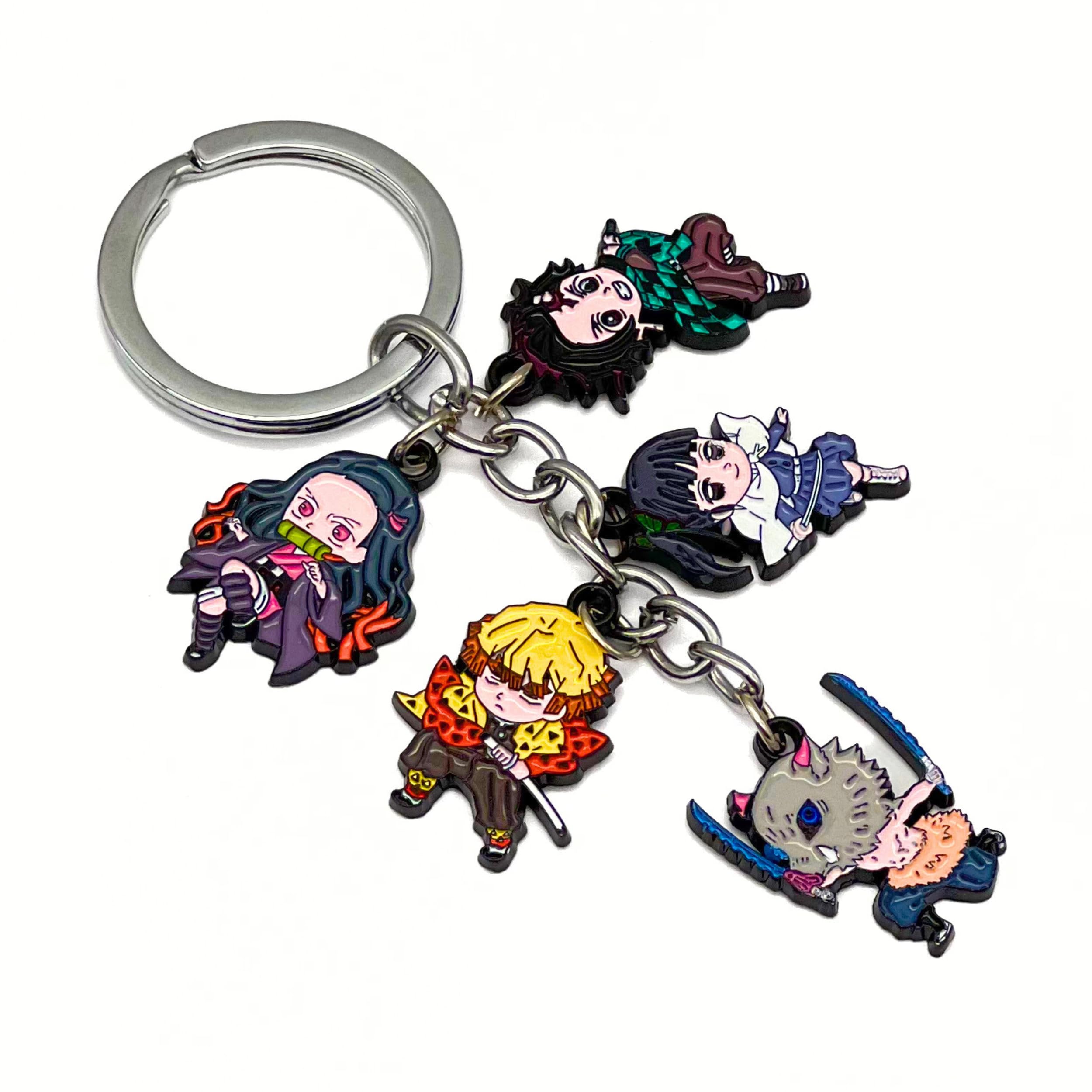 Demon Slayer Keychain Set – Nezuko, Tanjiro, Inosuke, Giyu & Rengoku – Chibi Charms or Flame Hashira Emblem