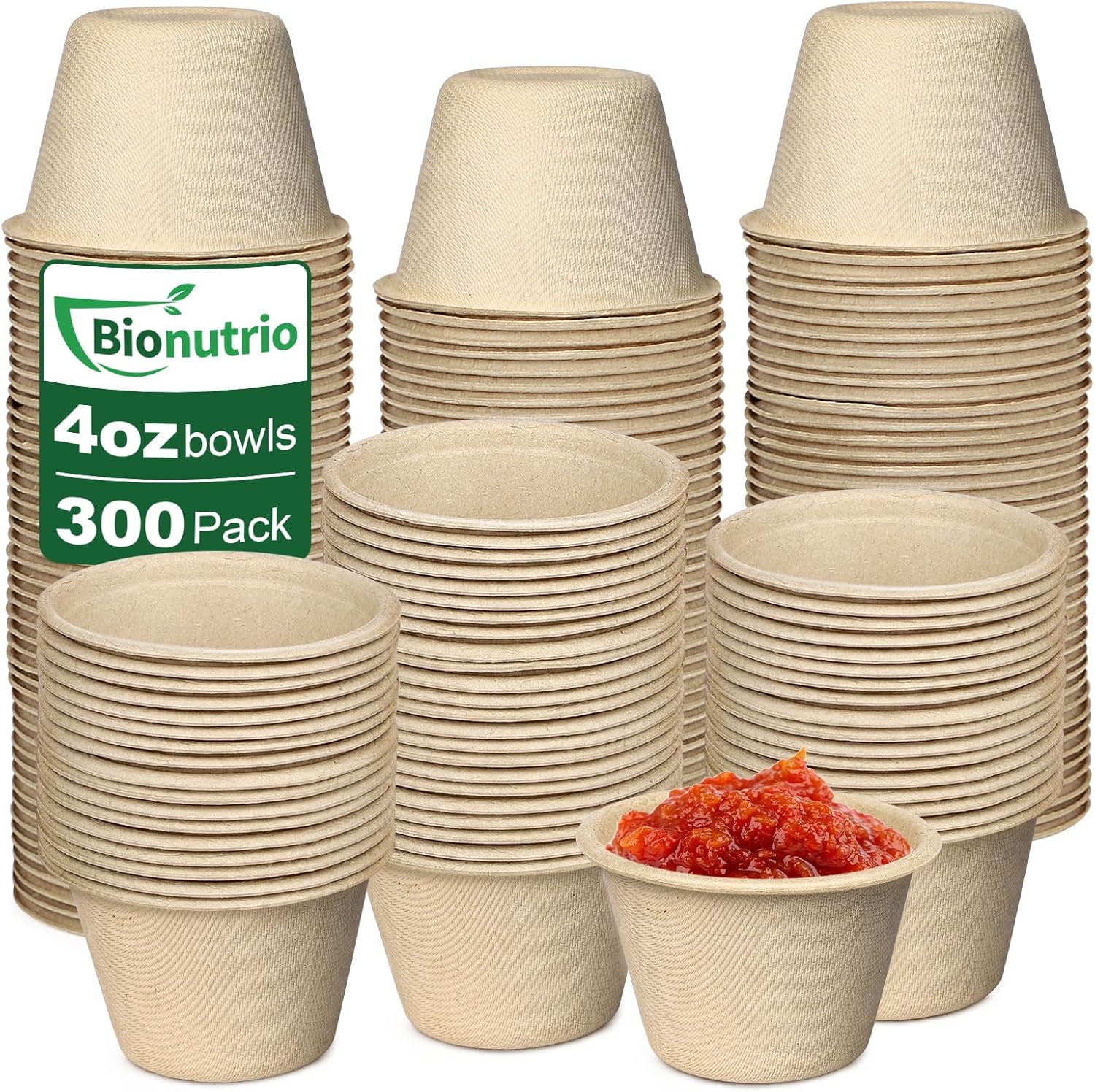 4 oz Small Paper Bowls Bulk, 300 Pack Disposable Paper Chili Bowls, Recycled Compostable Bowl for Condiments, Sauce, Ice Cream, Mini Sample Cup