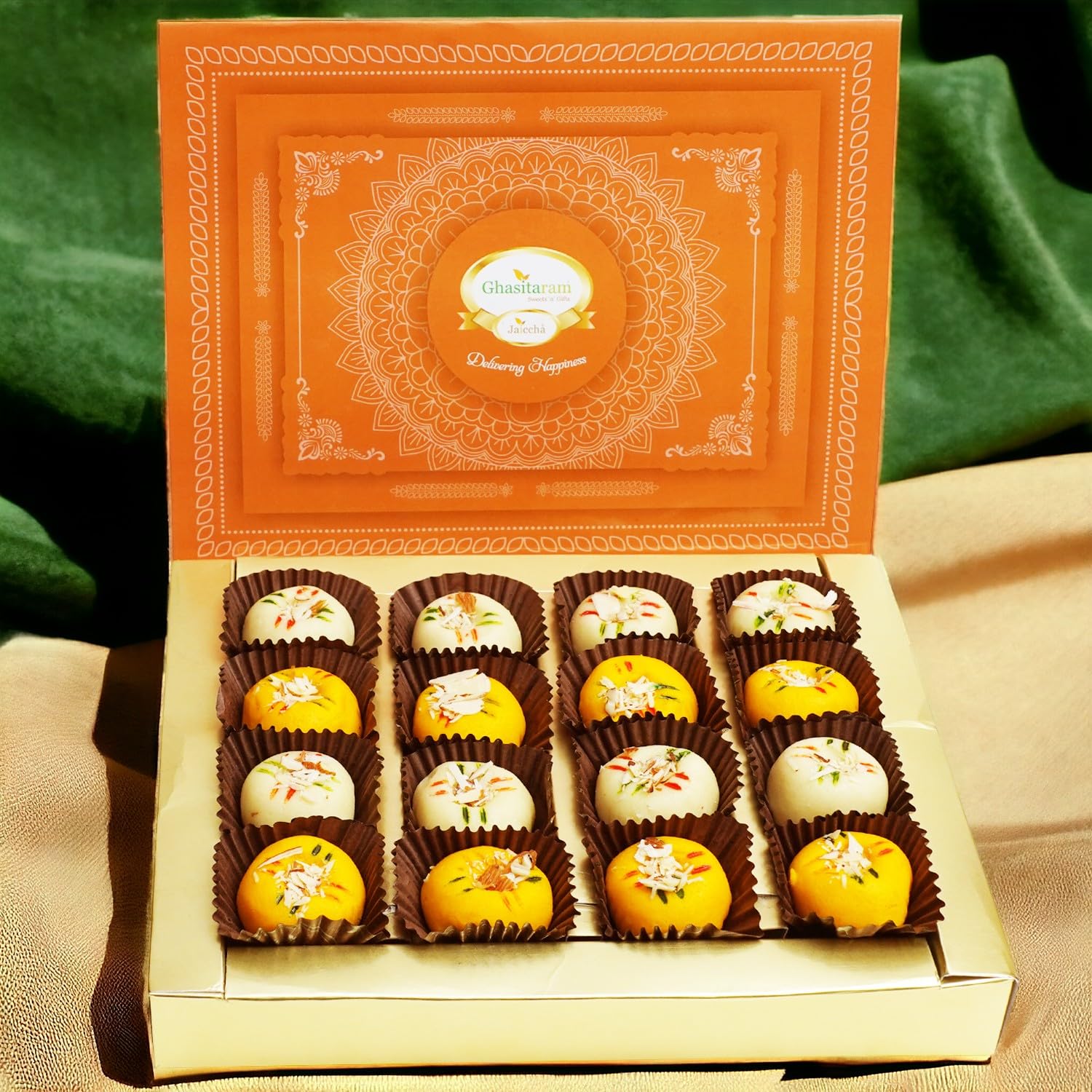Ghasitaram Gifts Indian Sweets - Sugar Free Sweets - Mawa Peda (Kesar)(800 GMS)