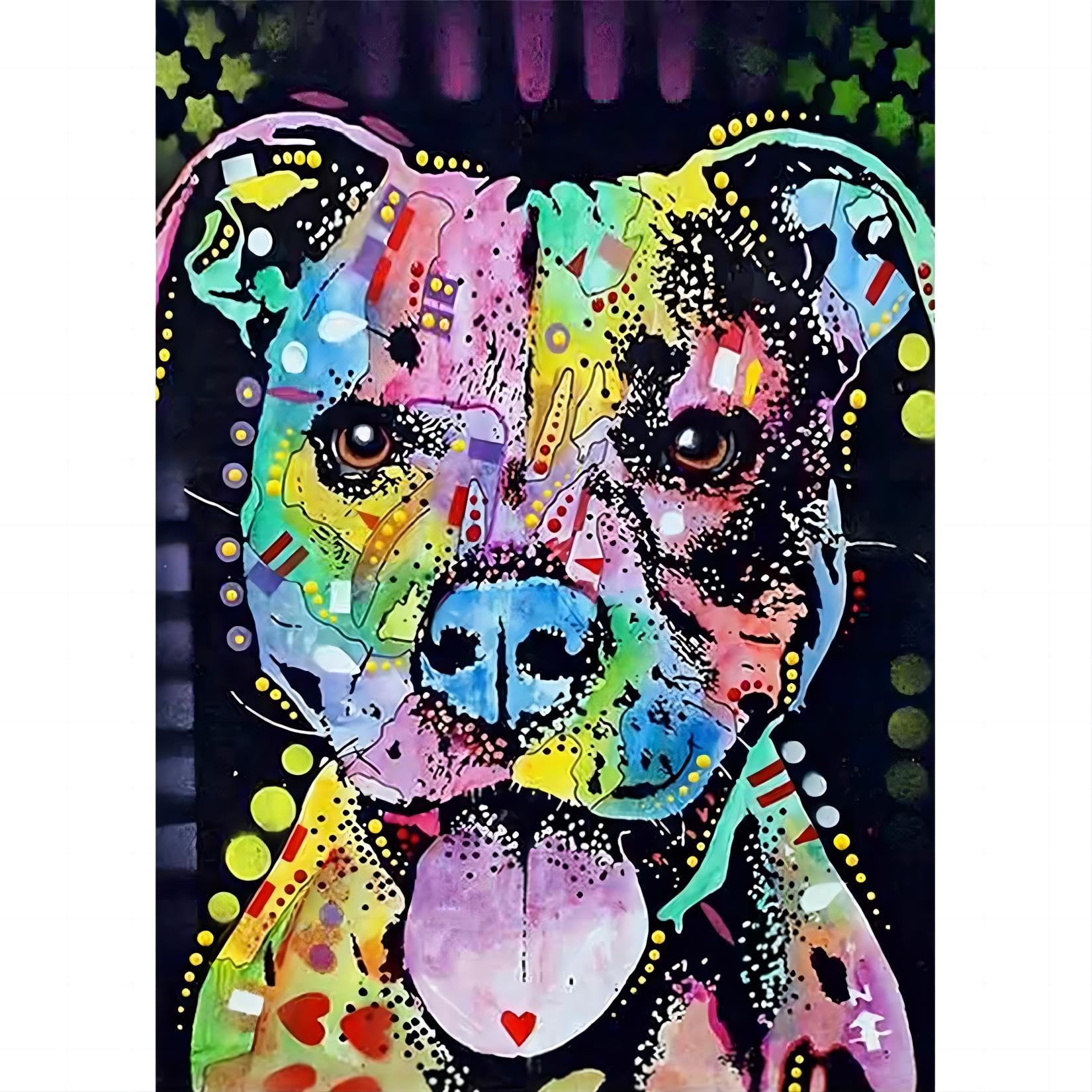 WOFEU 5D Diamond Painting Kits for Adults,Animal Series Diamond Painting Kits,Colour Dog-DIY Round Full Drill 5D Diamond Art for Kids Home Wall Decor(11.8x15.7inch)