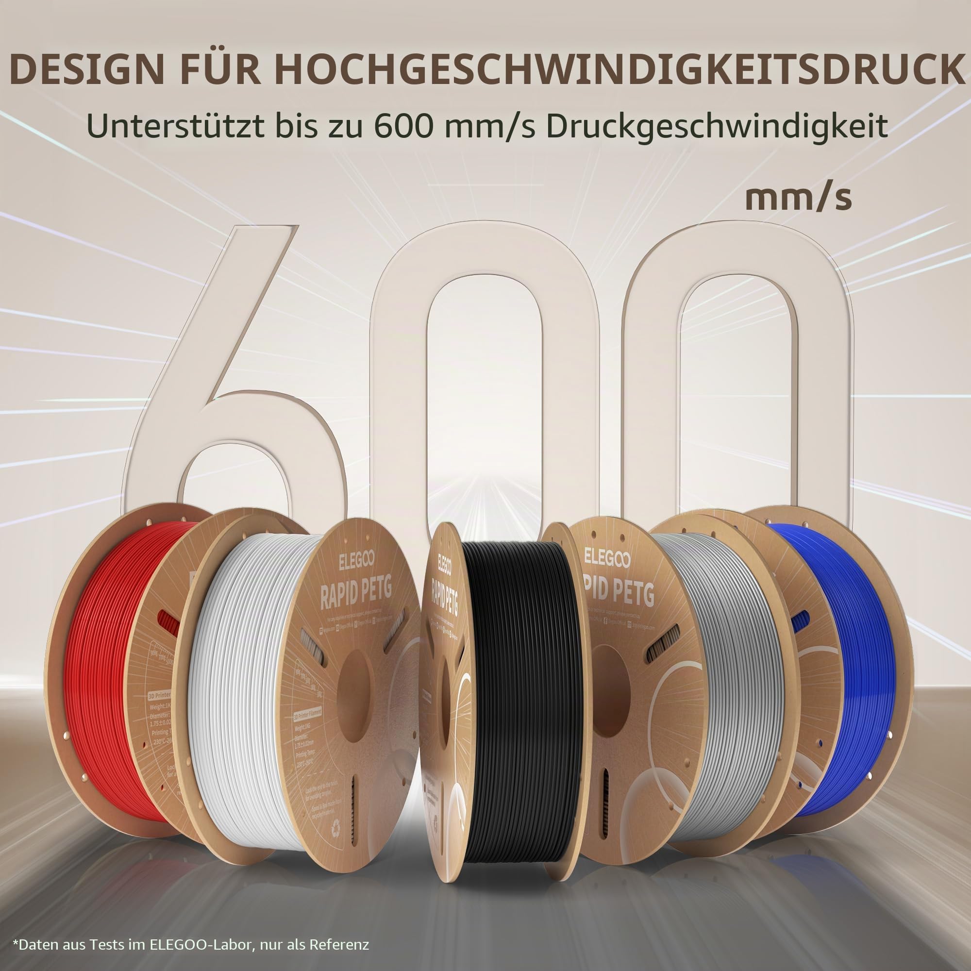 ELEGOO Rapid PETG Filament, 1,75 mm, Bündel, 4 kg, hohe Geschwindigkeit bis zu 600 mm/s, 3D-Drucker-Filament, Genauigkeit +/- 0,02 mm, 1 kg Kartonspule, passend für die meisten FDM-3D-Drucker (Schwarz