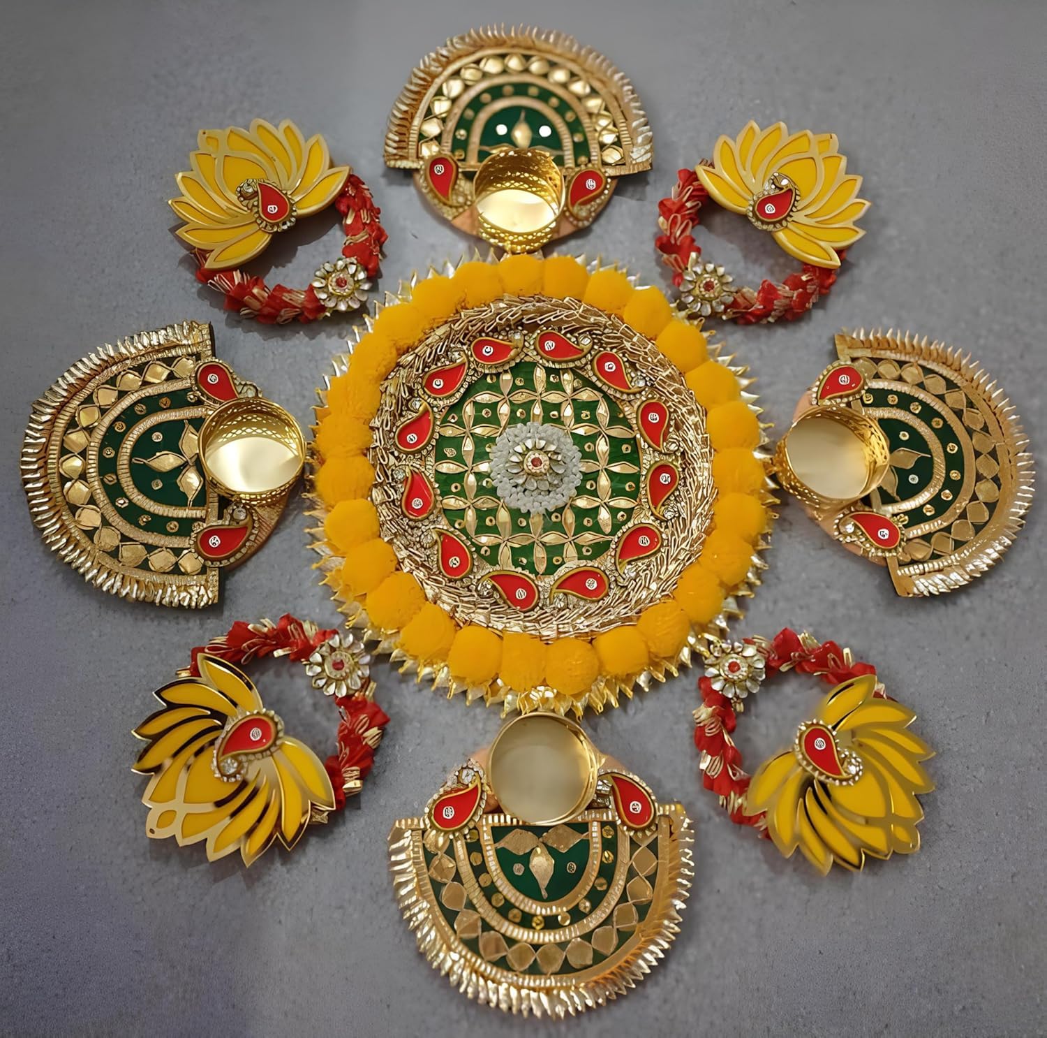Urban Turtle Handmade Themed Decorative Rangoli Set Tealight Holders – Perfect for Diwali, Weddings, and Festive Home Decor | Deepawali Gift Diwali Decoration Items for Home (Yellow Green)-image-38