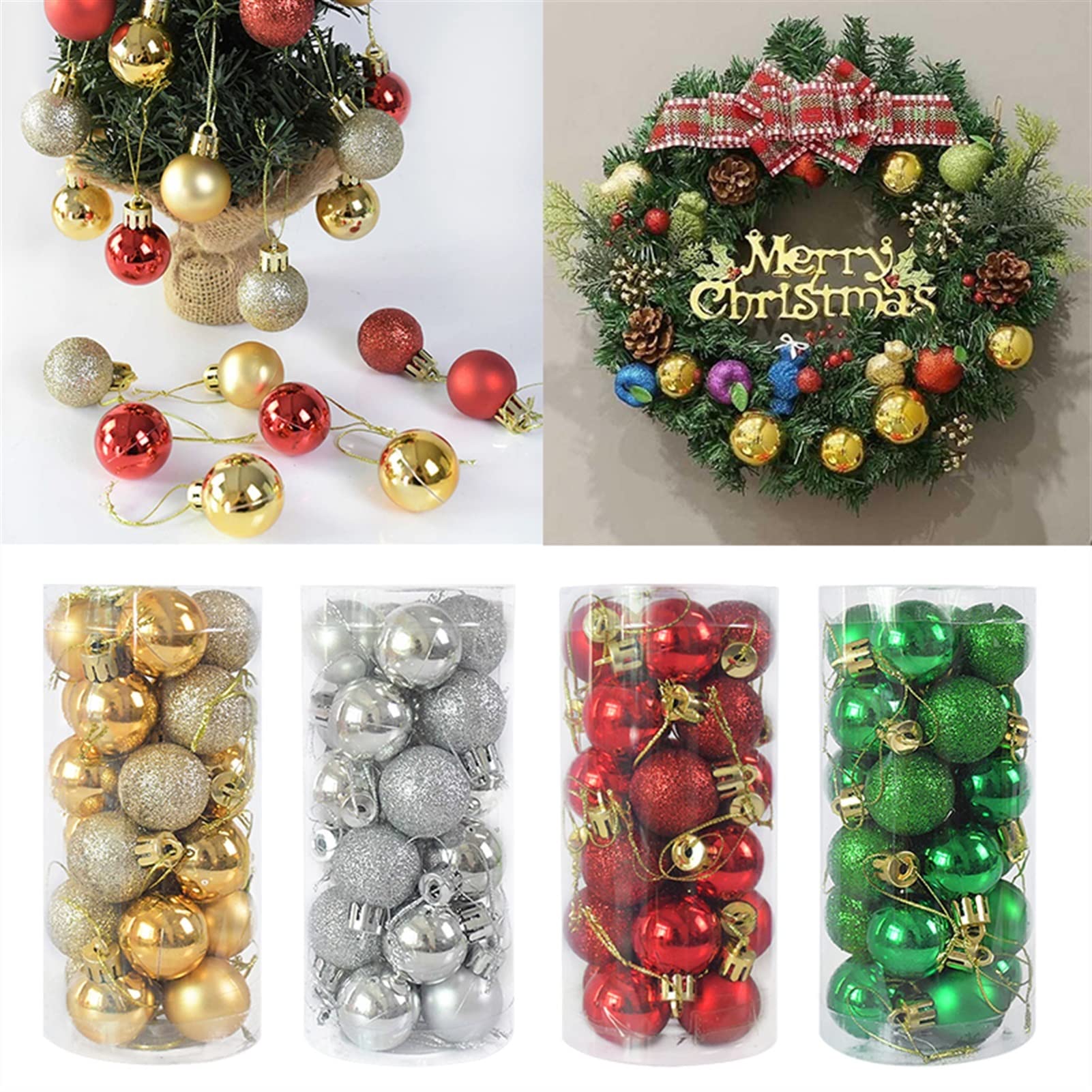 Bombki świąteczne Artykuły do dekoracji przyjęcia sylwestrowego 3 cm 24 szt. Bombki świąteczne Ozdoby do dekoracji domu Choinka Wisząca bombka Piłka (Kolor: niebieski) (zielony)