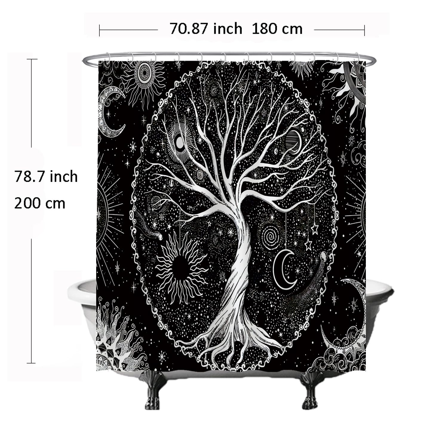Ulticool Duschvorhang - Baum des Lebens Schwarz Weiß - 180 x 200 cm – Waschbar – Wasserdicht - Anti Schimmel - mit 12 Ringe