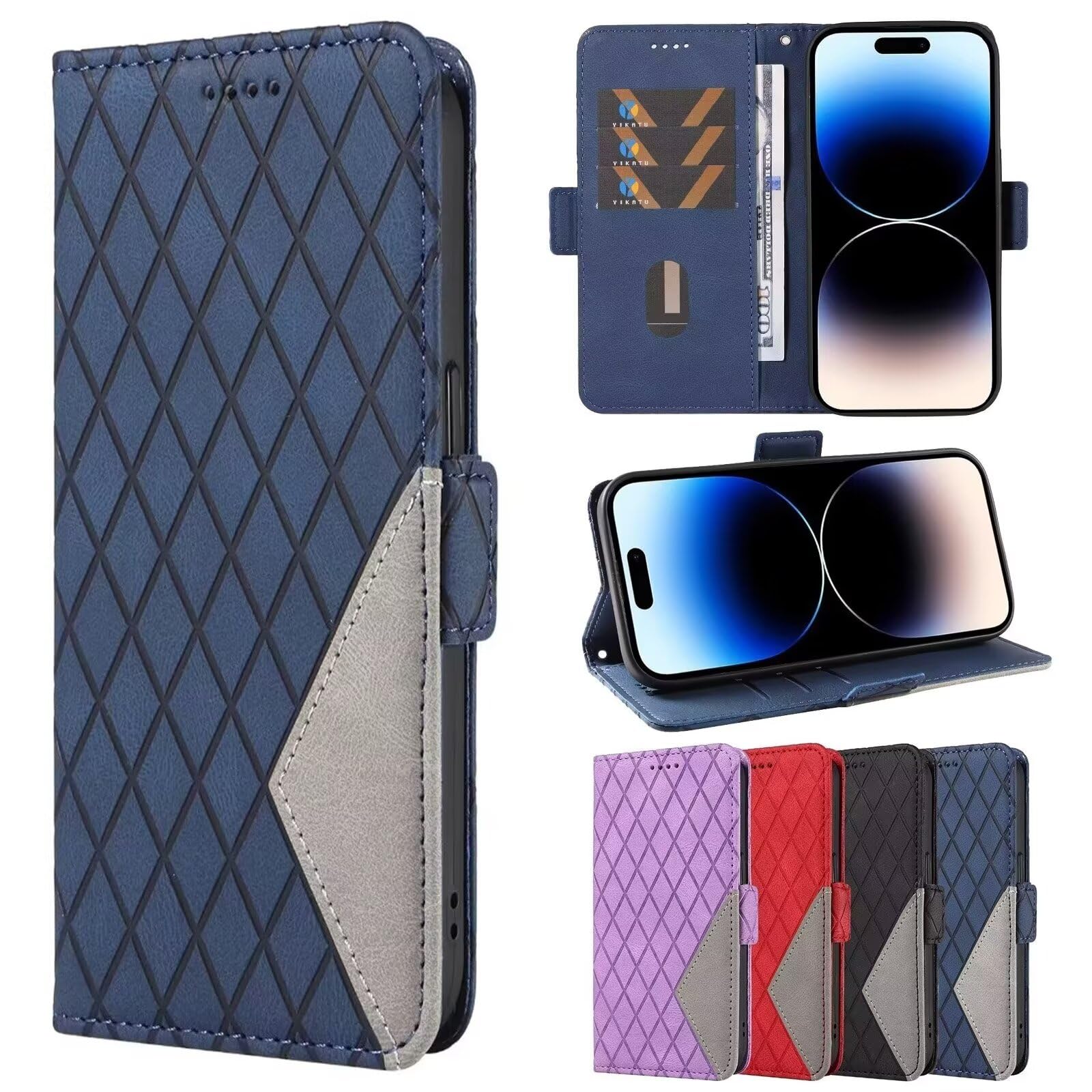 Czhwsm Custodia a portafoglio in pelle compatibile con OPPO Find X5 Lite, custodia magnetica con supporto per carte di credito + 2 pellicole protettive in vetro temperato, blu