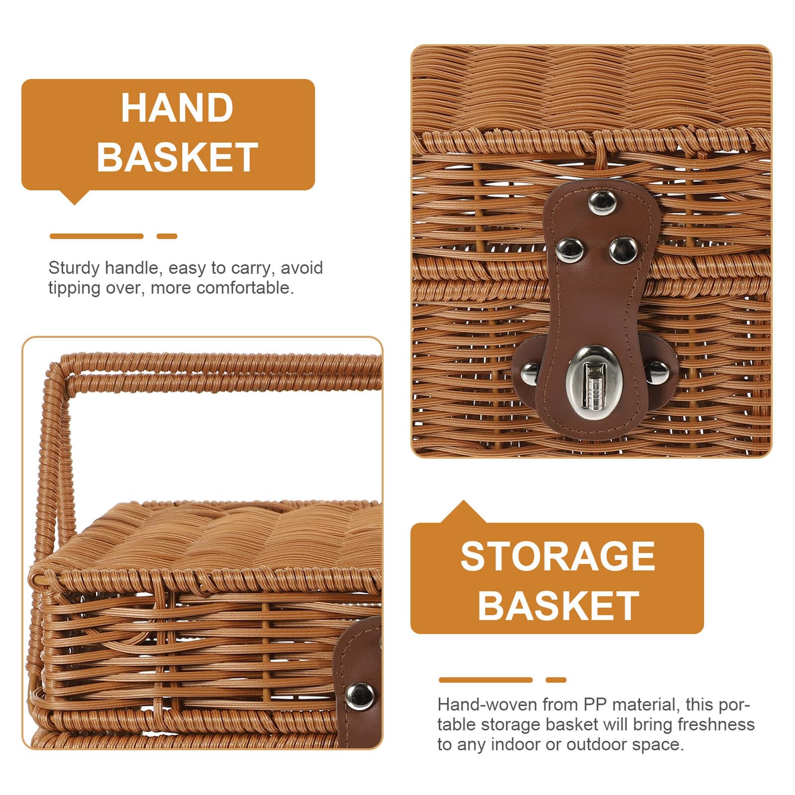 DOITOOL Cesta de Picnic Vintage Tejida a Mano de Material PP, Tamaño Mediano Asa Resistente, Cesta para Almacenar Frutas y Alimentos Adecuado para Picnic y Exteriores