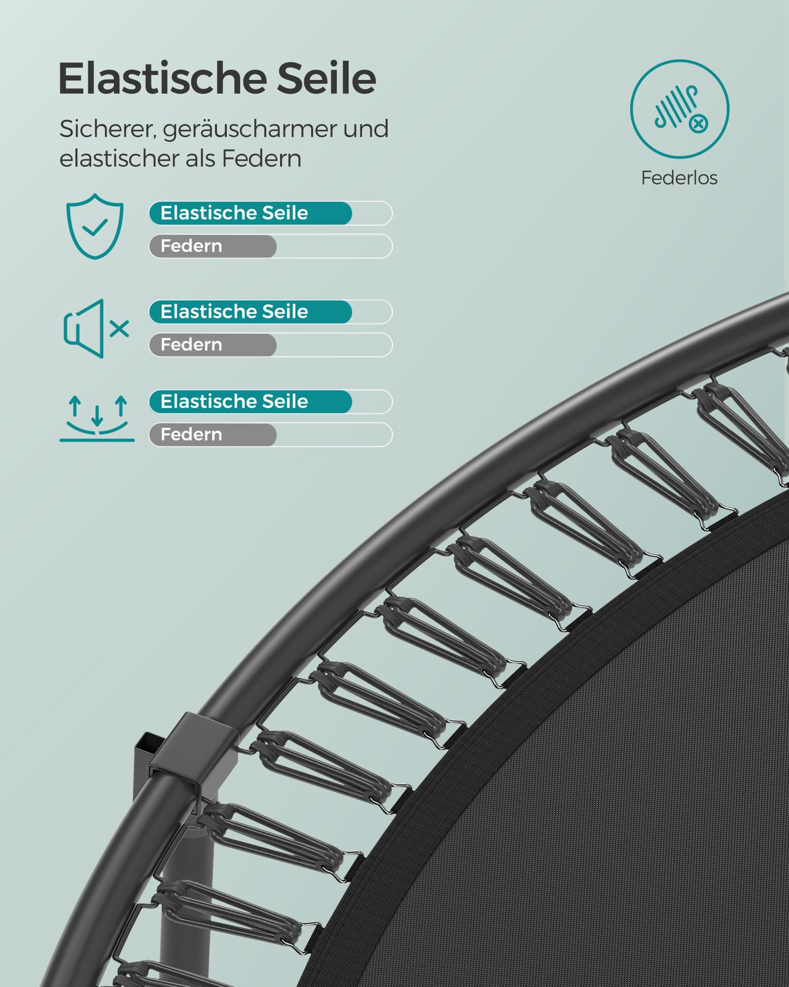 SONGMICS Federloses Trampolin Outdoor Ø 244/305/366 cm, Kindertrampolin Gartentrampolin, elastische Seile, Sicherheitsnetz mit Reißverschluss, Glasfaserstangen, sicher, geräuscharm