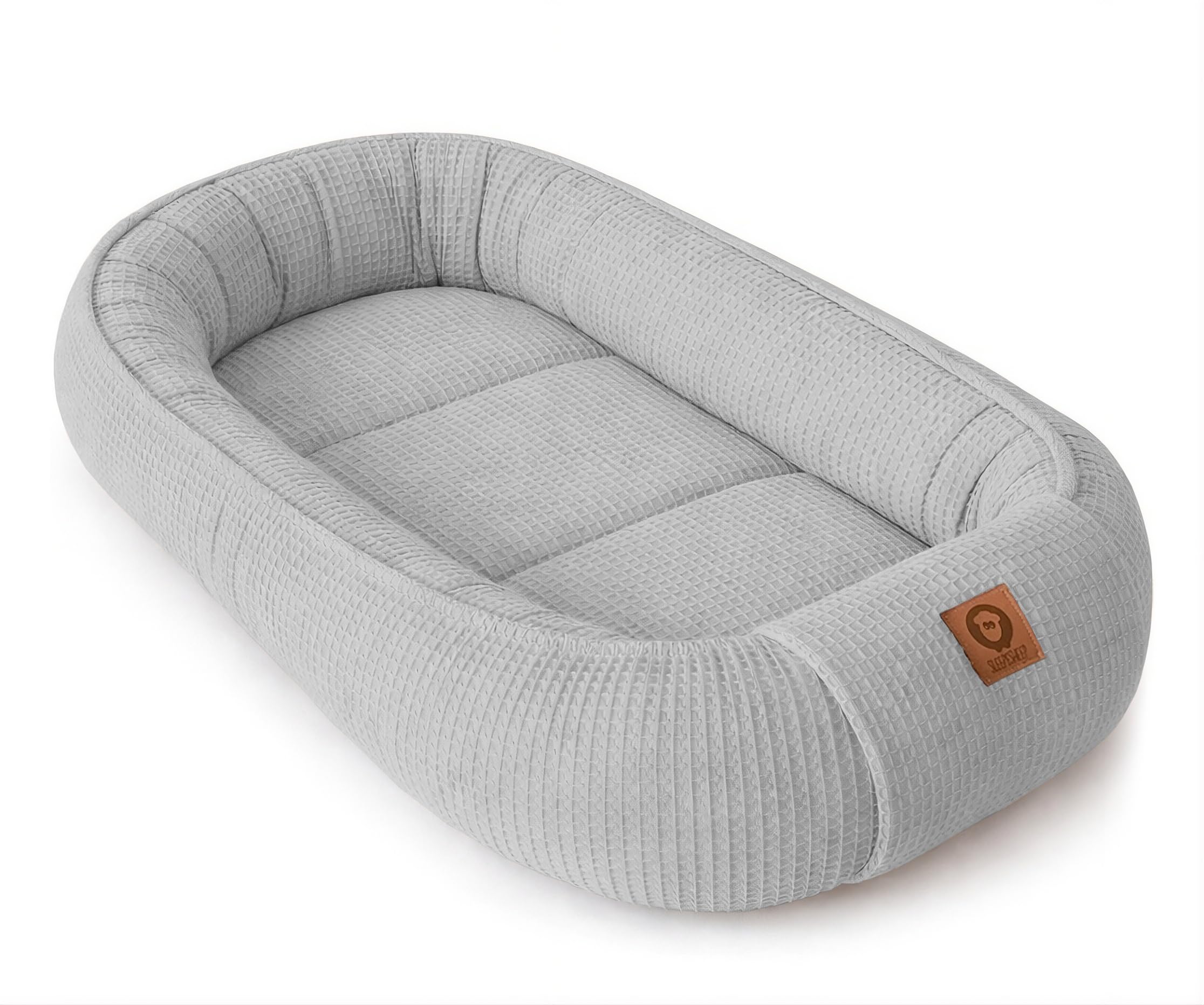Babynestchen Neugeborene – 5-teiliges Baby Set mit Babynest aus Waffelpique Baumwolle – Nestchen Baby für Babybett & Kinderbett – Babykokon Tragbar – OEKO-TEX zertifiziert – Zubehör Babybett - Grau