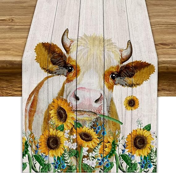 Rustic Farm Animal Cow Table Runner, Rustic Farm Cow