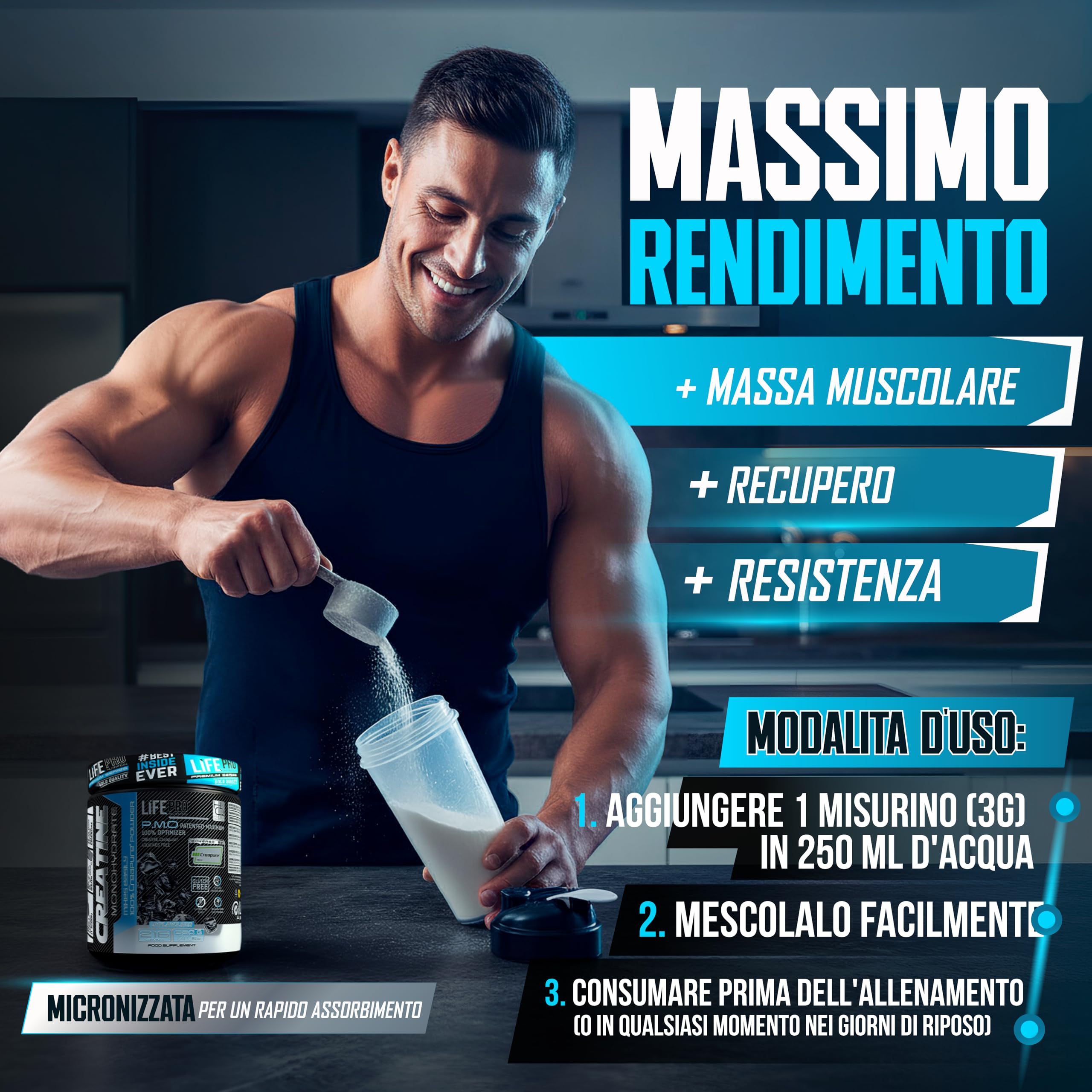 Life Pro Creatina Monoidrata Creapure® 650 G – Creatina Creapure Pura e Micronizzata – Gusto Neutro – Fino a 216 Dosi – Senza Glutine – Supporto alle Prestazioni in Palestra