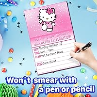 Vista 5 de Juego de 20 lindas tarjetas de invitación de cumpleaños con diseño de gatitos rosas y sobres – Ligeras (240g), invitaciones estilo postal