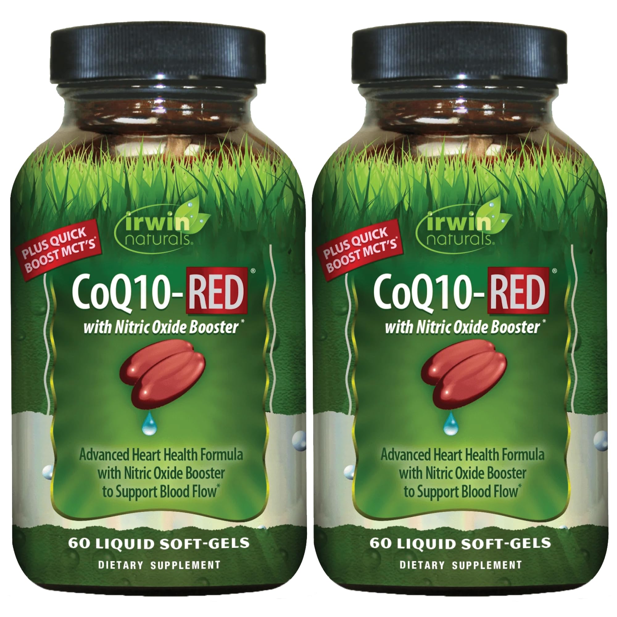 CoQ10-RED with Nitric Oxide Booster & MCTs – 60 Liquid Soft-Gels – Heart & Energy Support - 2 Pack