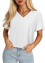 YUCOLEN Cropped T Shirts for Women Short Sleeve V Neck Cotton Basic Tees Soft Loose Fit UPF 50+ Crop Tops for Summer