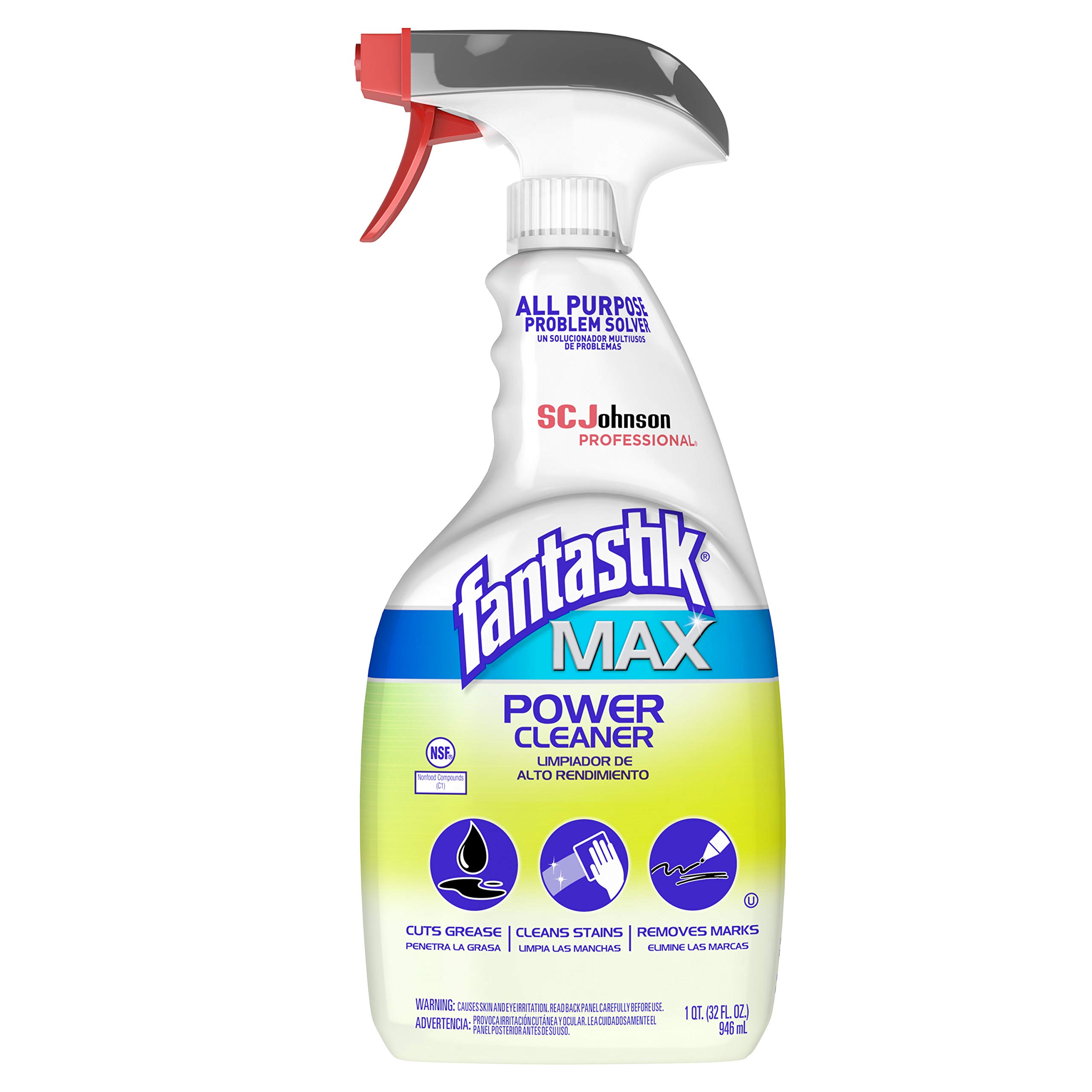 SC Johnson ProfessionalFantastik Max Power Cleaner, Cleans Multiple Surfaces, Great for Removing Marker and Heel Scuffs, Trigger 32 oz, 8 Count