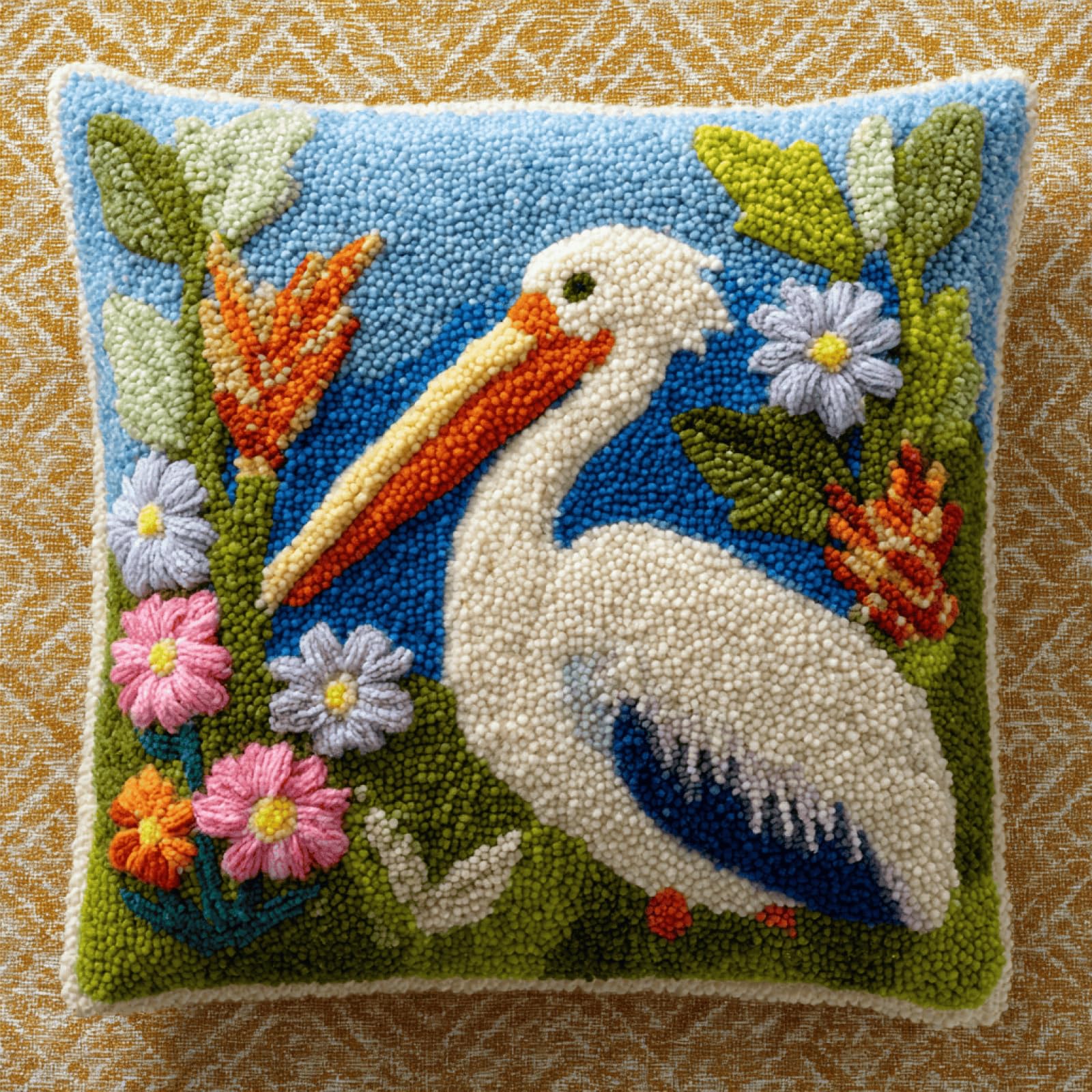 kitphoenix Latch Hook Pillow Cover Kit for Adults Pelican