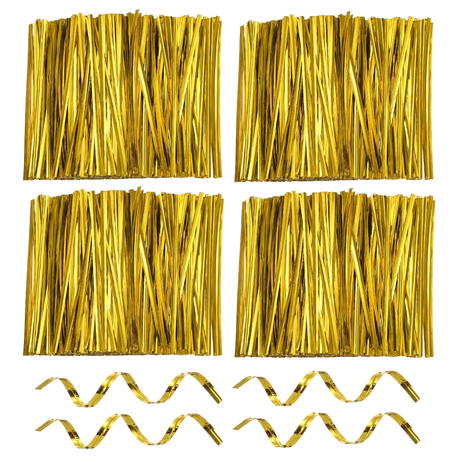 sourcing map 3200pcs Bag Twist Ties 120mm Reusable Metallic Twist Ties Wire Cable Ties Plastic Bag Sealers for Party Bread Candy Cake Present Supplies, Gold Tone