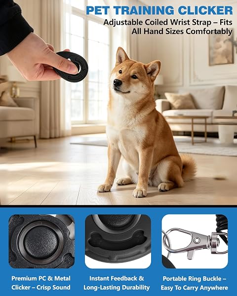 Klicker Hund 2 Stück,Clicker Katze,Clicker Hund,Hundetraining mit Handschlaufe &Großem Knopf, Erziehungshilfen für Hunde,Klicker Katze,Hundeklicker Zubehör für Hund, Katze,Pferd(Schwarz+Weiß) - 4